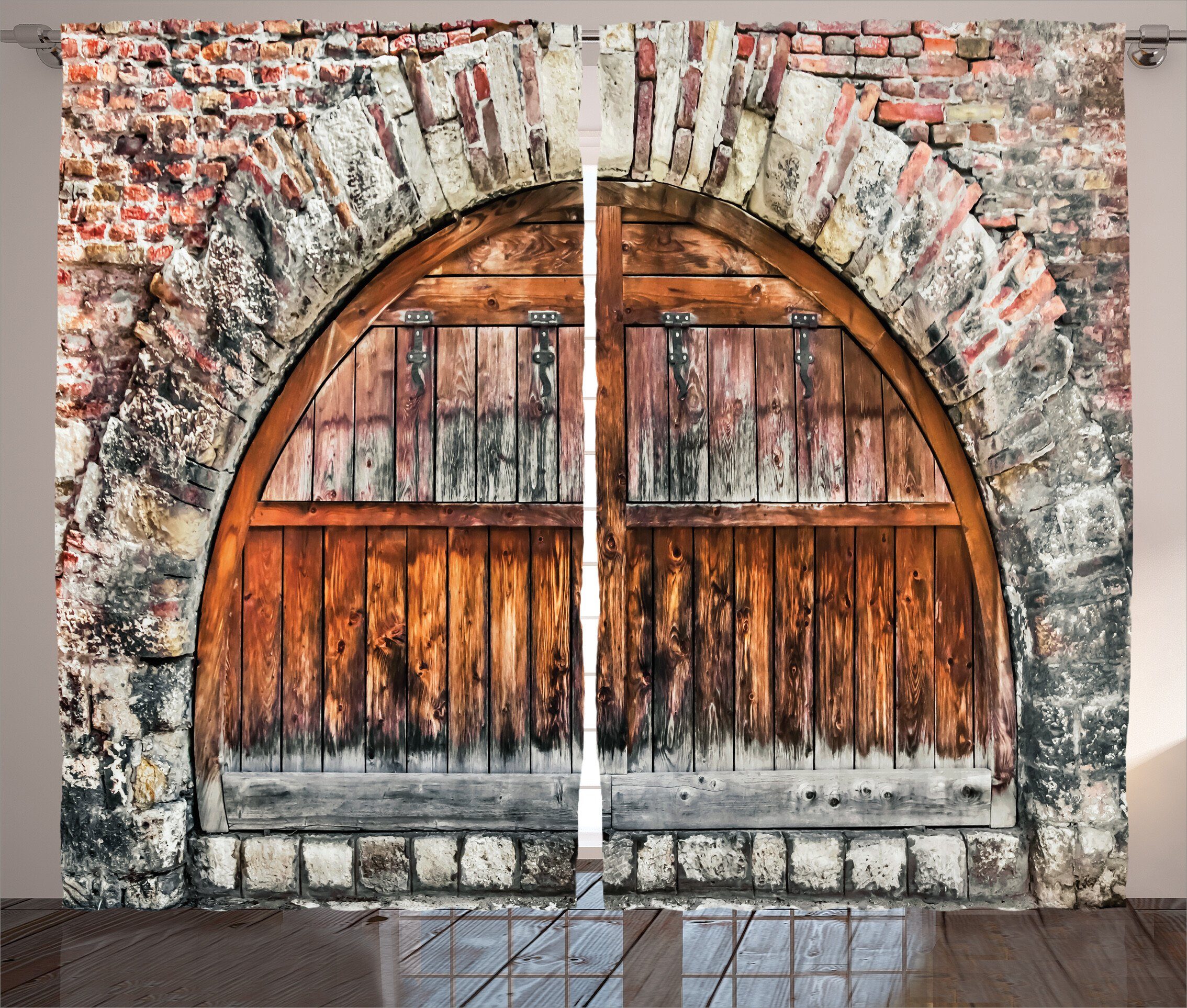 Kräuselband und Stein Haken, mit Rustikal Oval Tor Abakuhaus, Schlaufen Gardine Vorhang Brick Schlafzimmer