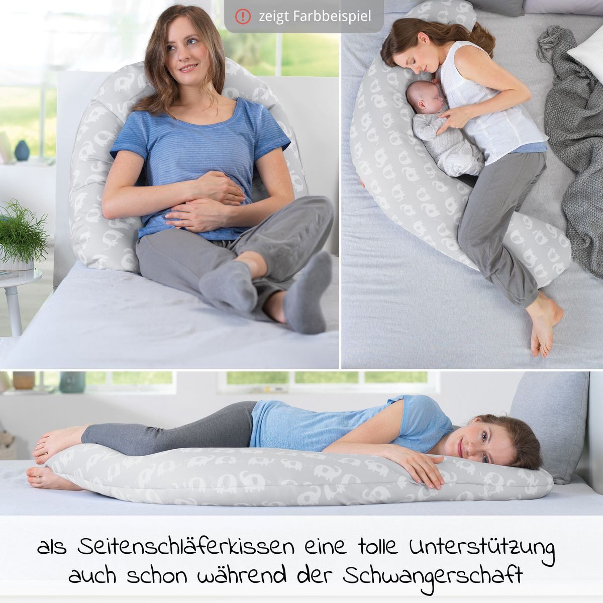 Theraline Stillkissen Das Komfort - Herzen - Grau, 2-tlg., Lagerungskissen Schwangerschaftskissen inkl. Bezug (Baumwolle) 180 cm – Bild 5 von 5