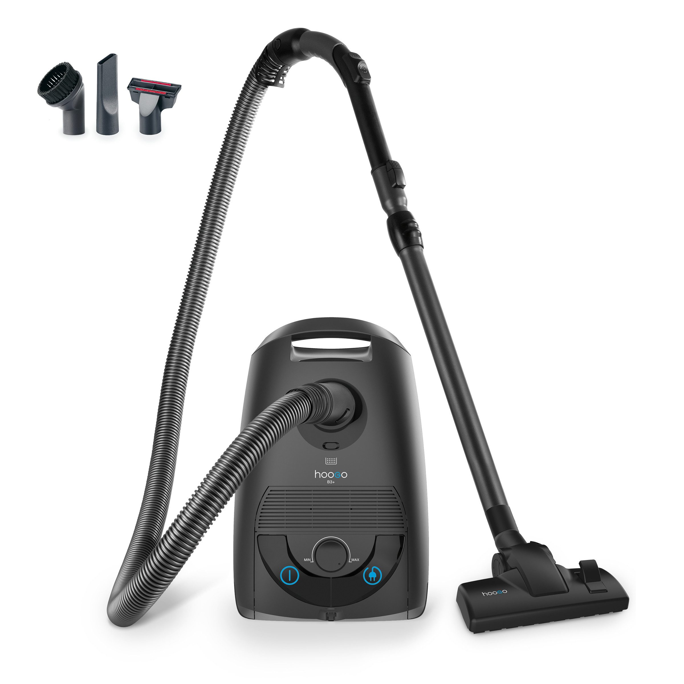 hoogo Bodenstaubsauger B3+ anthrazit, 850 W, mit Beutel, extra leise, Reichweite 11m, für Allergiker (HEPA 14)