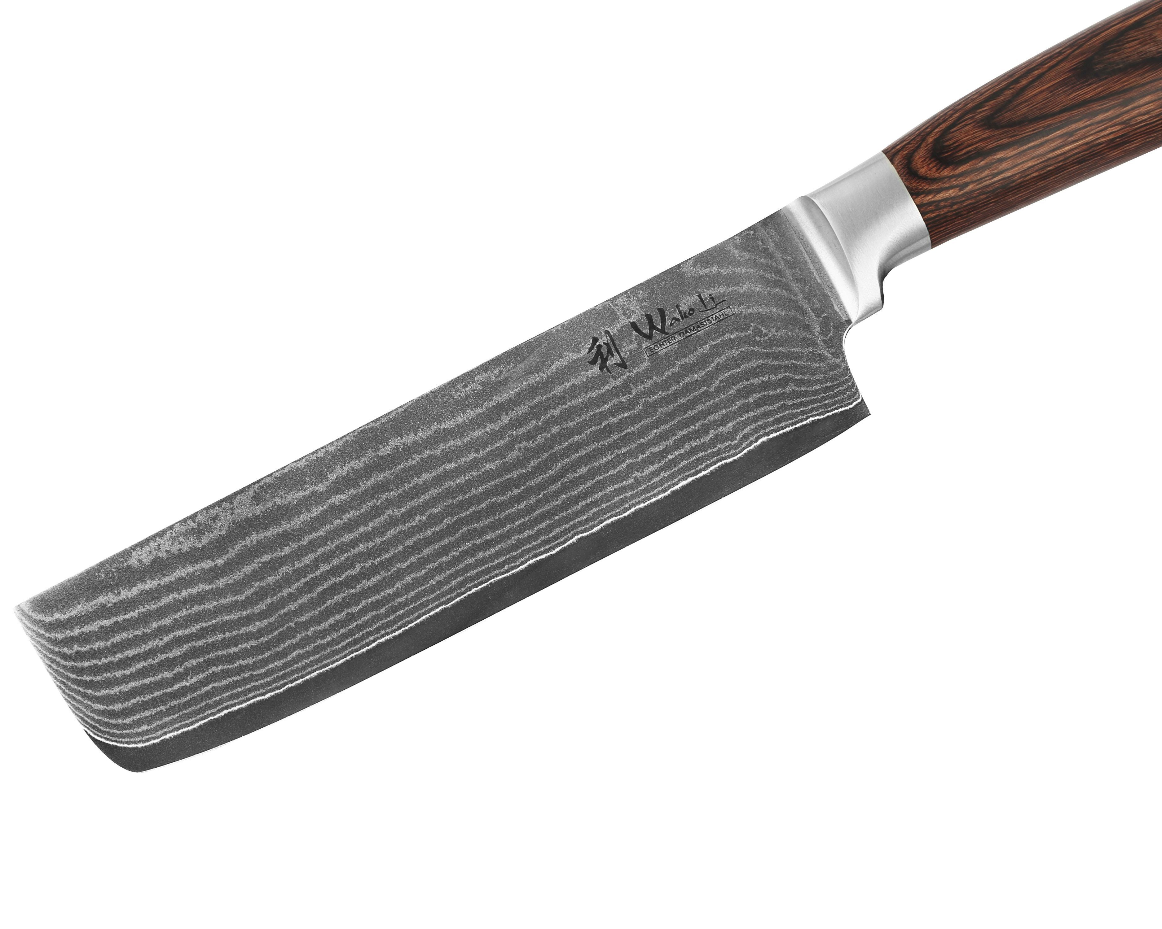Wakoli Asiamesser EDIB Nakirimesser I Kochmesser Küchenmesser I 17,5 cm Klinge, Aus 67 Lagen Damaststahl, VG10 Kern, Pakkaholzgriff, inkl. Geschenkbox