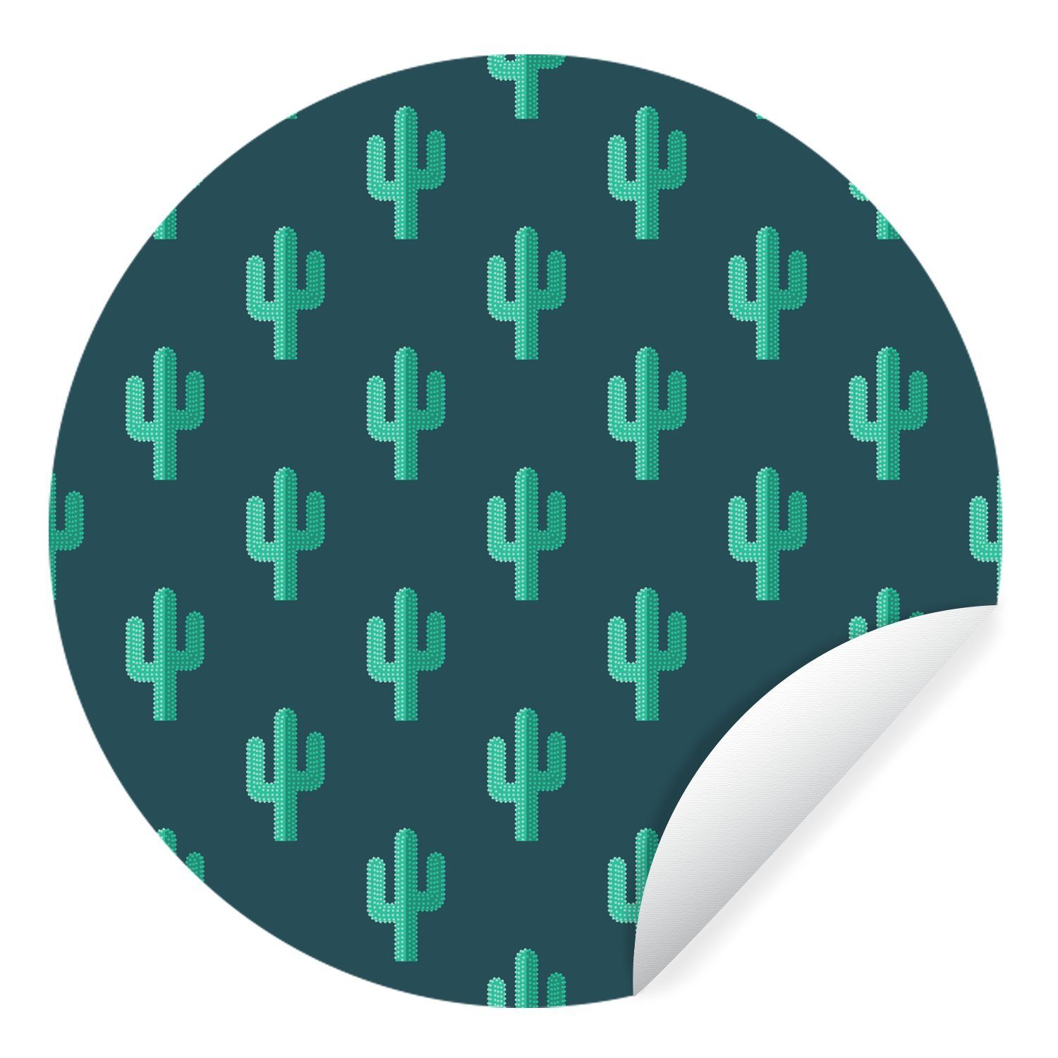 MuchoWow Wandsticker Design - Kaktus - Blau (1 St), Tapetenkreis für Kinderzimmer, Tapetenaufkleber, Rund, Wohnzimmer