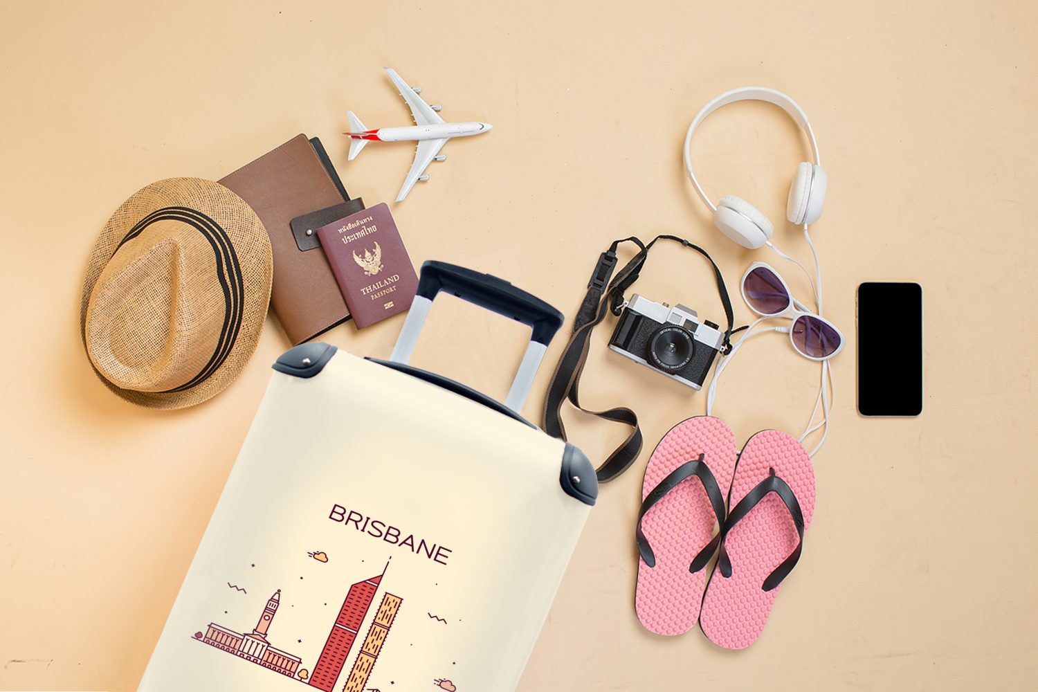 MuchoWow Handgepäckkoffer Brisbane - Australien 4 Skyline, für Reisetasche mit - Trolley, rollen, Rollen, Handgepäck Reisekoffer Ferien