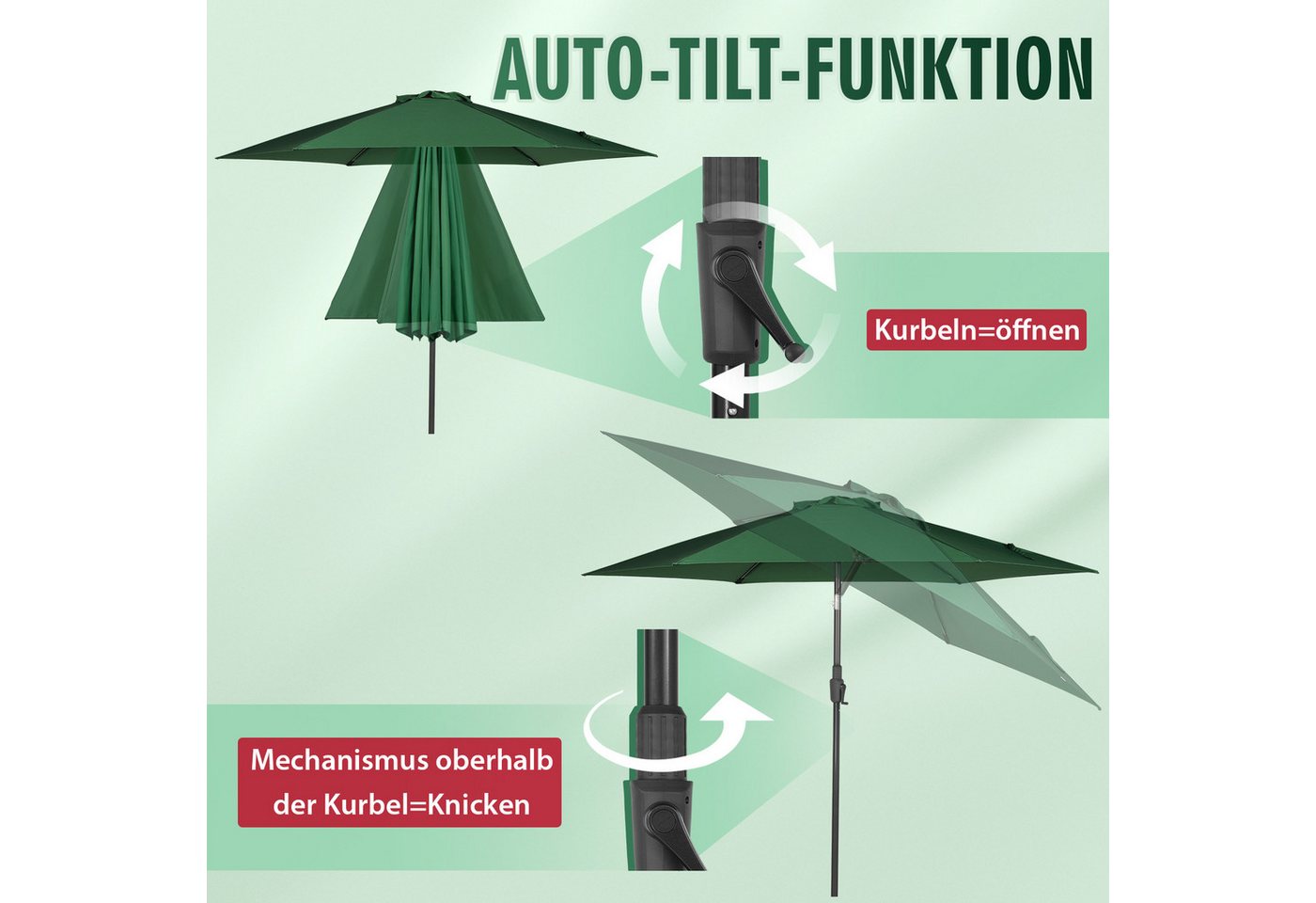 Thumbnail - Sekey Sonnenschirm Gartenschirm mit Kurbel ∅ 220/270/350 cm, LxB: 270,00x271,00 cm, Sonnenschutz UV50+, Windfest und Sta...