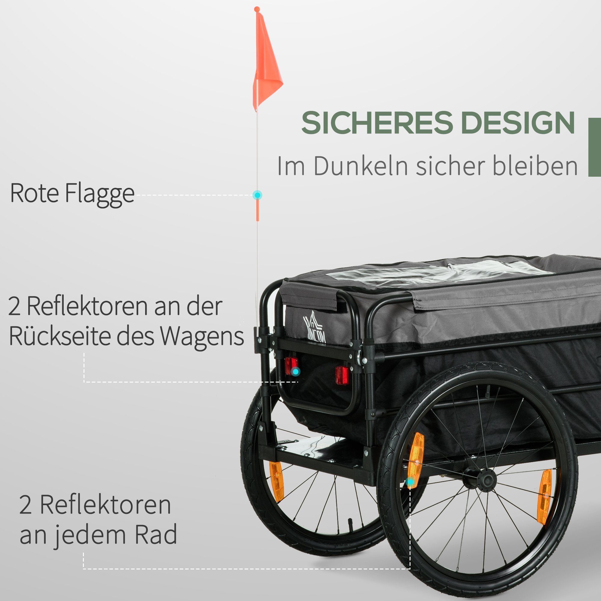 HOMCOM Bicycle Cargo Trailer, Transport Trailer for Bicycles with 20-inch Pneumatic Tires, Black+Grey, 130 x 64 x 64.103 cm