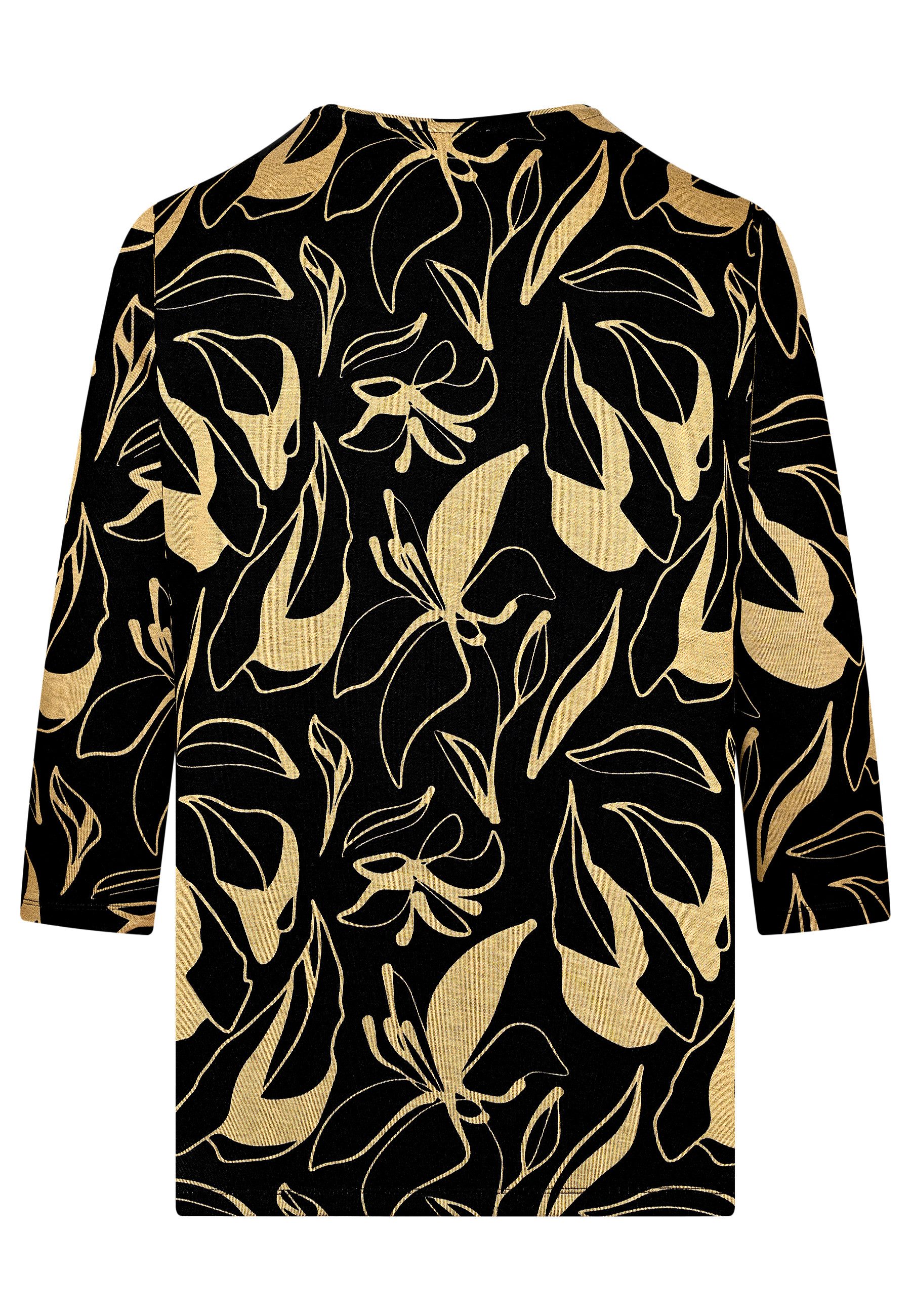 elanza T-Shirt Shirt mit Blumen-Print in Schwarz/Gold (1-tlg) günstig online kaufen