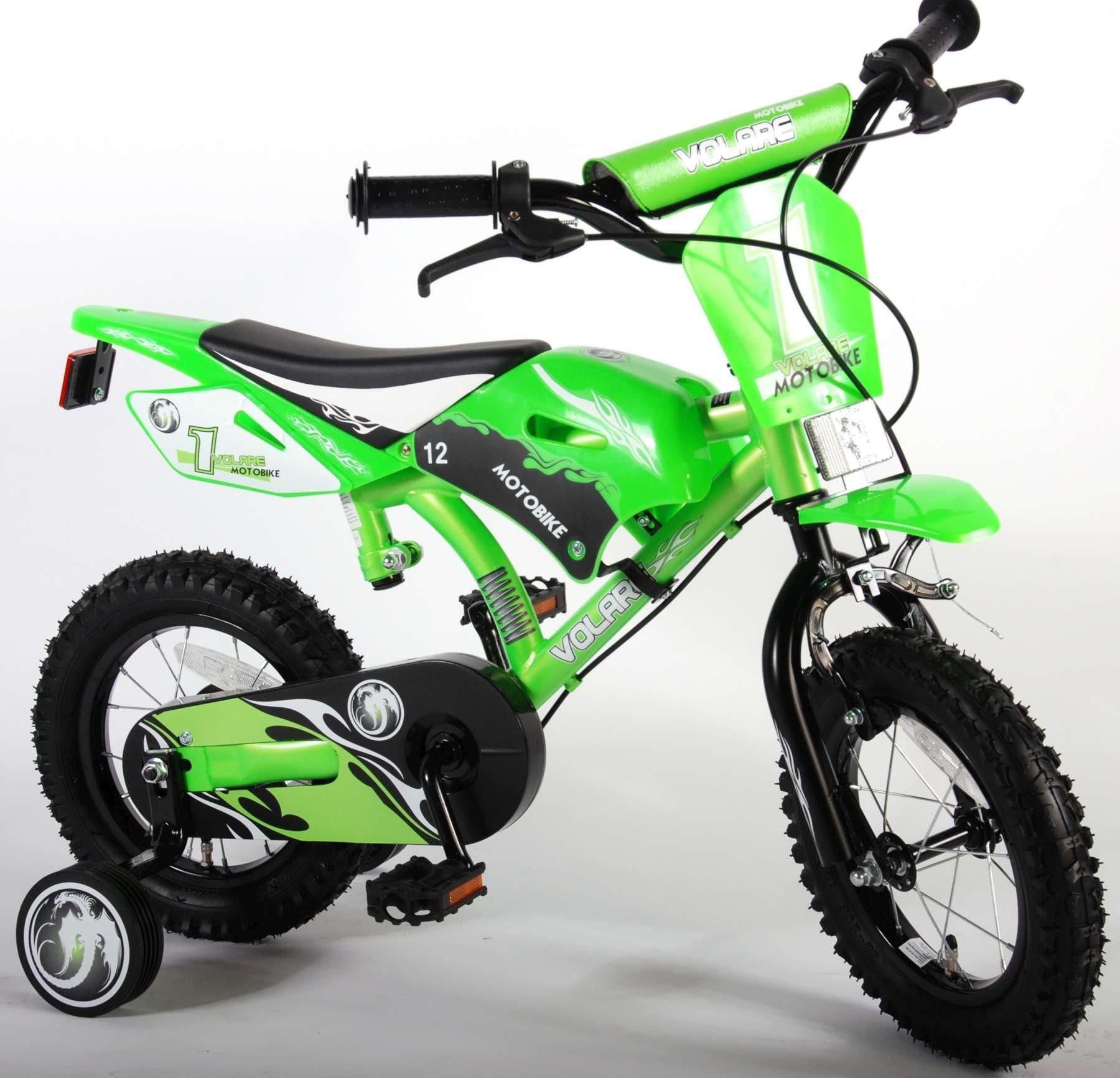 LeNoSa 12 Motorrad (2x Kinderfahrrad Handbremse) Zoll-Grün für Orange Jungen-Mädchen-Fahrrad Grün & Cross Kinder