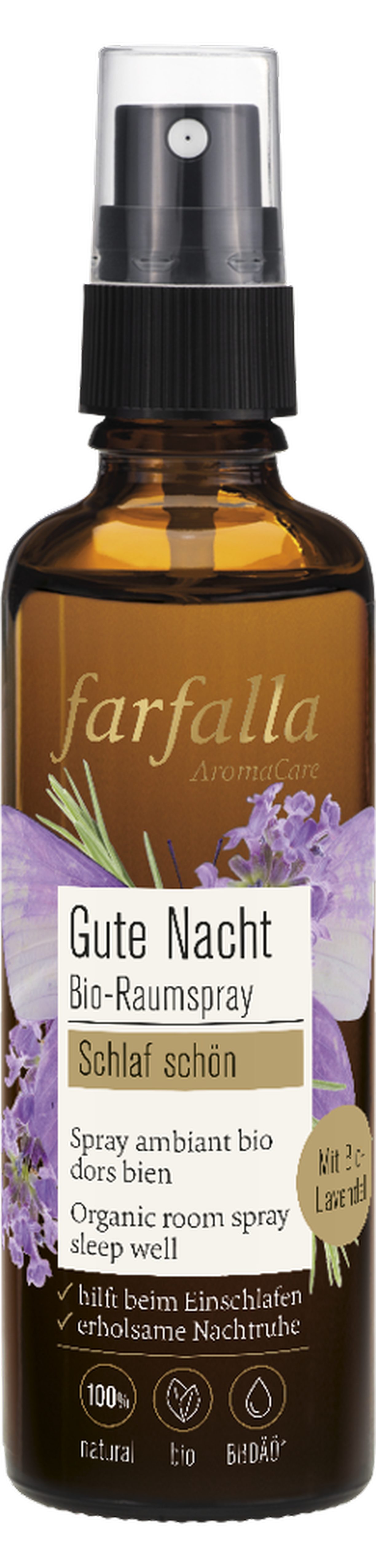 Farfalla Deo-Spray Schlaf schön Lavendel Gute Nacht Bio-Raumspray 75 ml, 1-tlg.