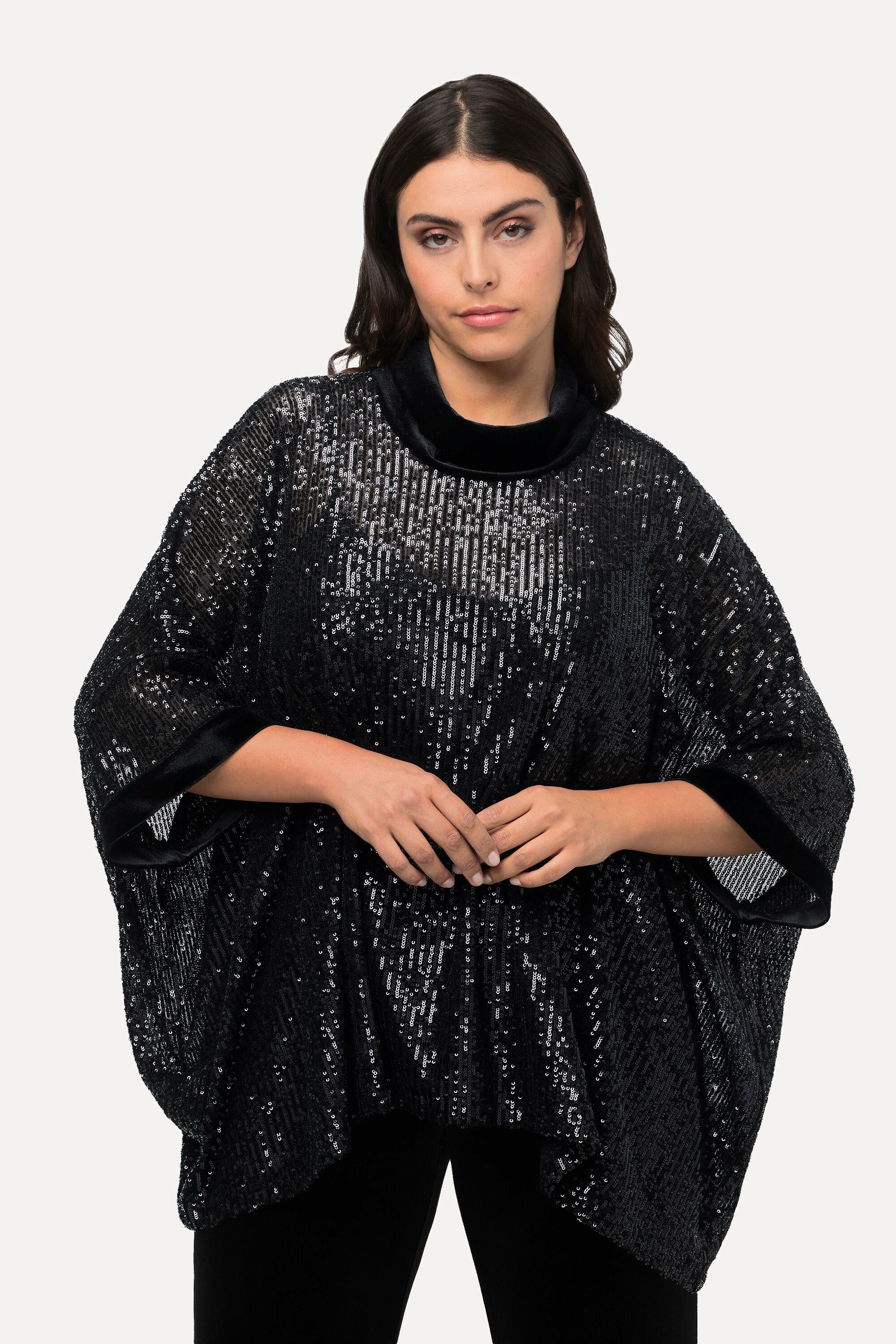 Ulla Popken T-Shirt Pailletten-Shirt Oversized Samt-Rollkragen günstig online kaufen