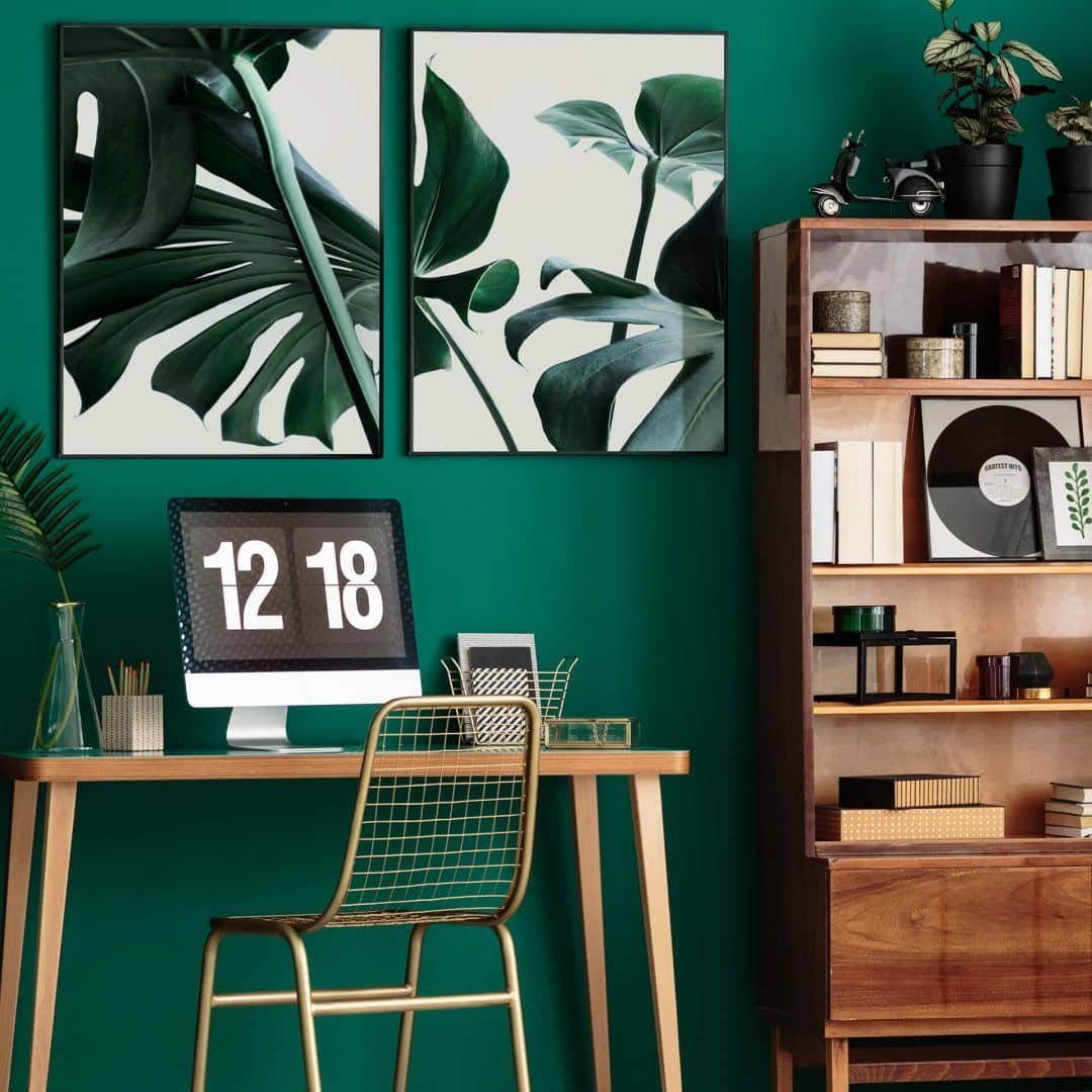 K&L Wall Art Poster Poster Collage + Bilderrahmen Dschungel Blätter Monstera 2er Set, Wohnzimmer Wandbild modern