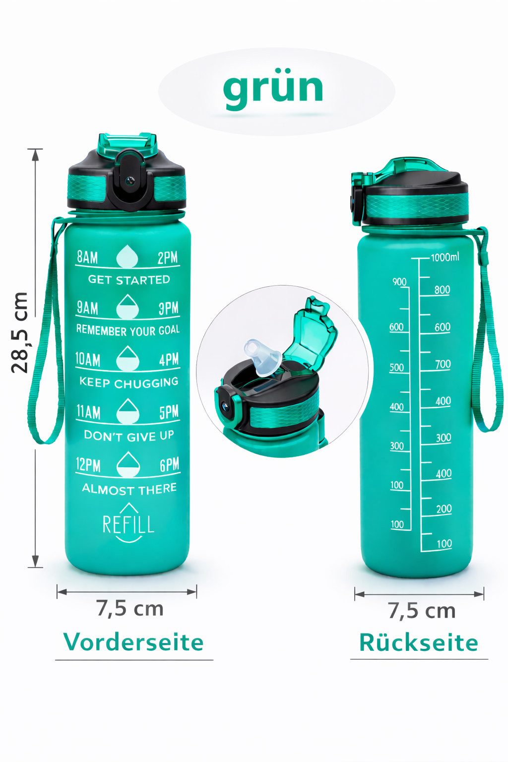 Botells Trinkflasche Sport Trinkflasche, Motivation, Wasserflasche + Strohhalm & Shakerball, Trinke während deiner Aktivität, leicht, auslaufsicher, motivierend