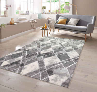 Teppich Teppich Rauten abstrakt in grau, TeppichHome24, rechteckig