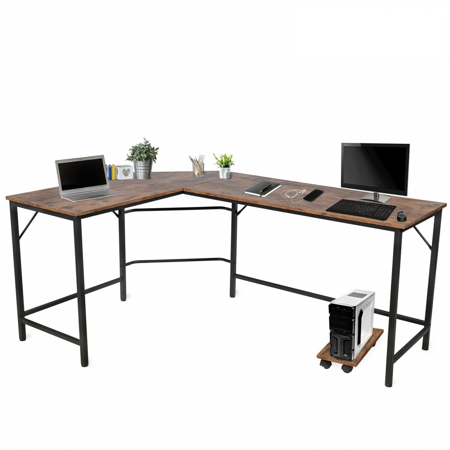 Schreibtisch L-förmiger Computertisch beweglichem Monitoraufsatz Arbeitstisch 