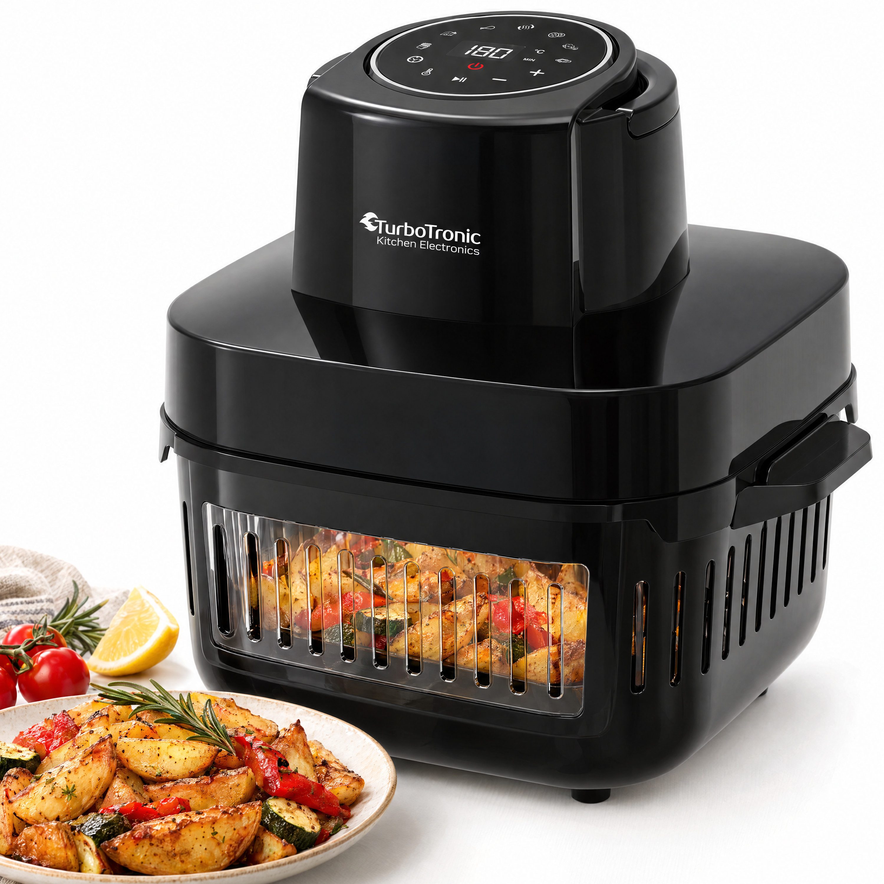TurboTronic by Z-Line Heißluftfritteuse 1600 W Glas digitaler Airfryer Heißluftofen BPA-frei gesund kochen, 1600 W, 360 Grad Rapid Air, …