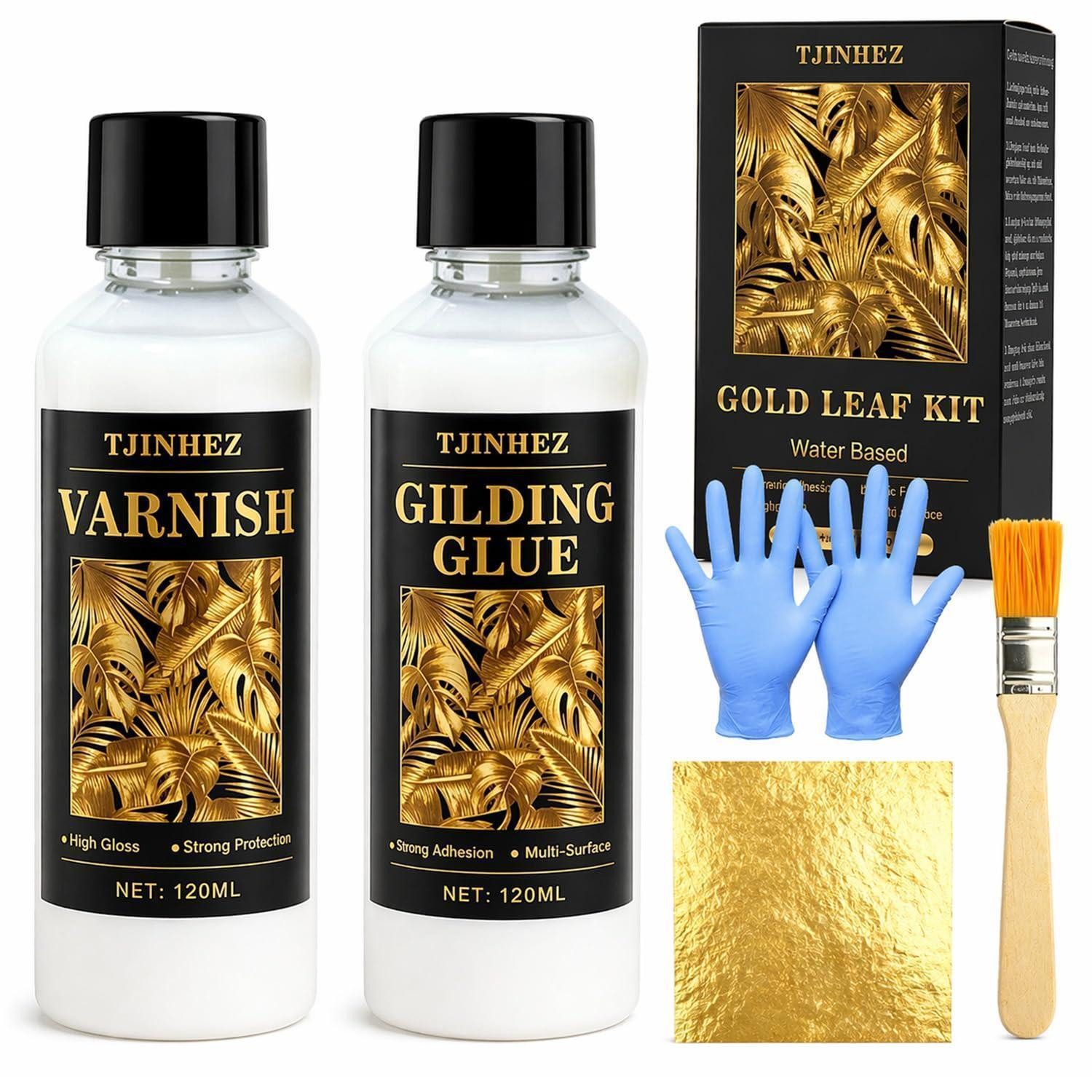 LuxusKollektion Bastelfilz Blattgold Kleber Set 240ml mit Schutzlack