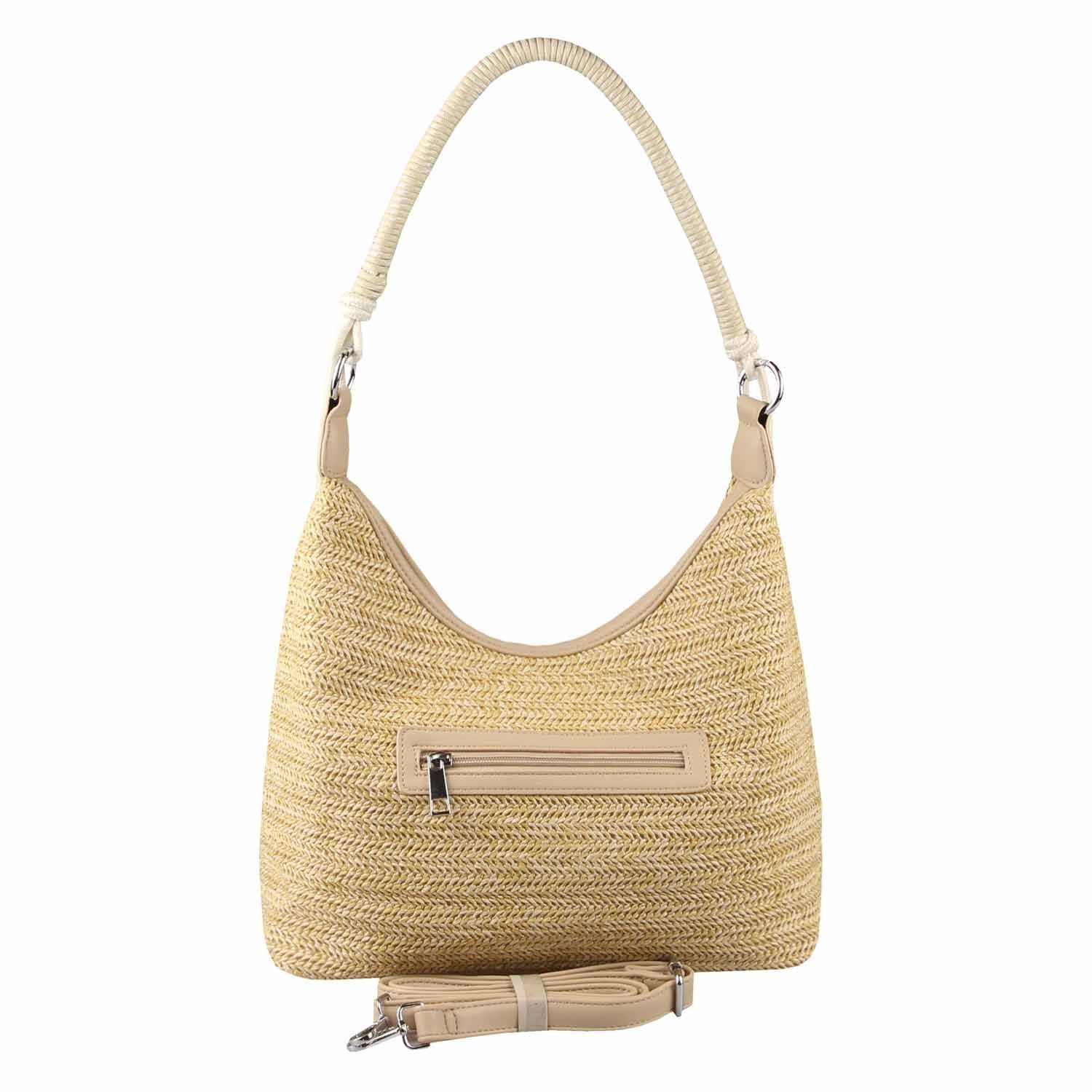 ITALYSHOP24 Schultertasche DAMEN TASCHE Strohtasche Shopper Hobo Geflecht Häkeltasche Crossbody, Boho Beuteltasche Leder Optik Sommer Basttasche Strand Reise Urlaub