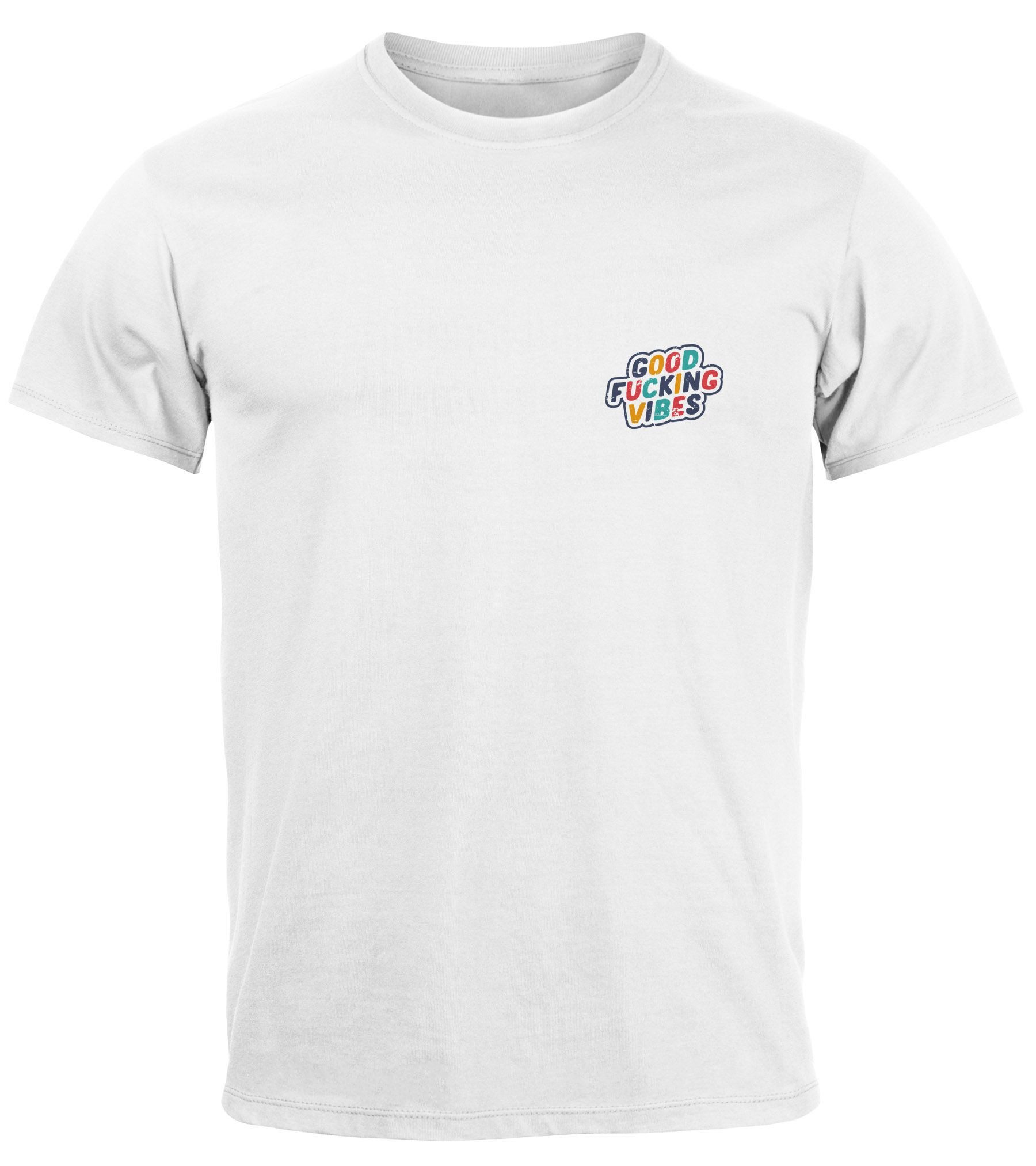 Print-Shirt Backprint TShirt Herren Good Vibes Schriftzug Sommer Sonne Retro