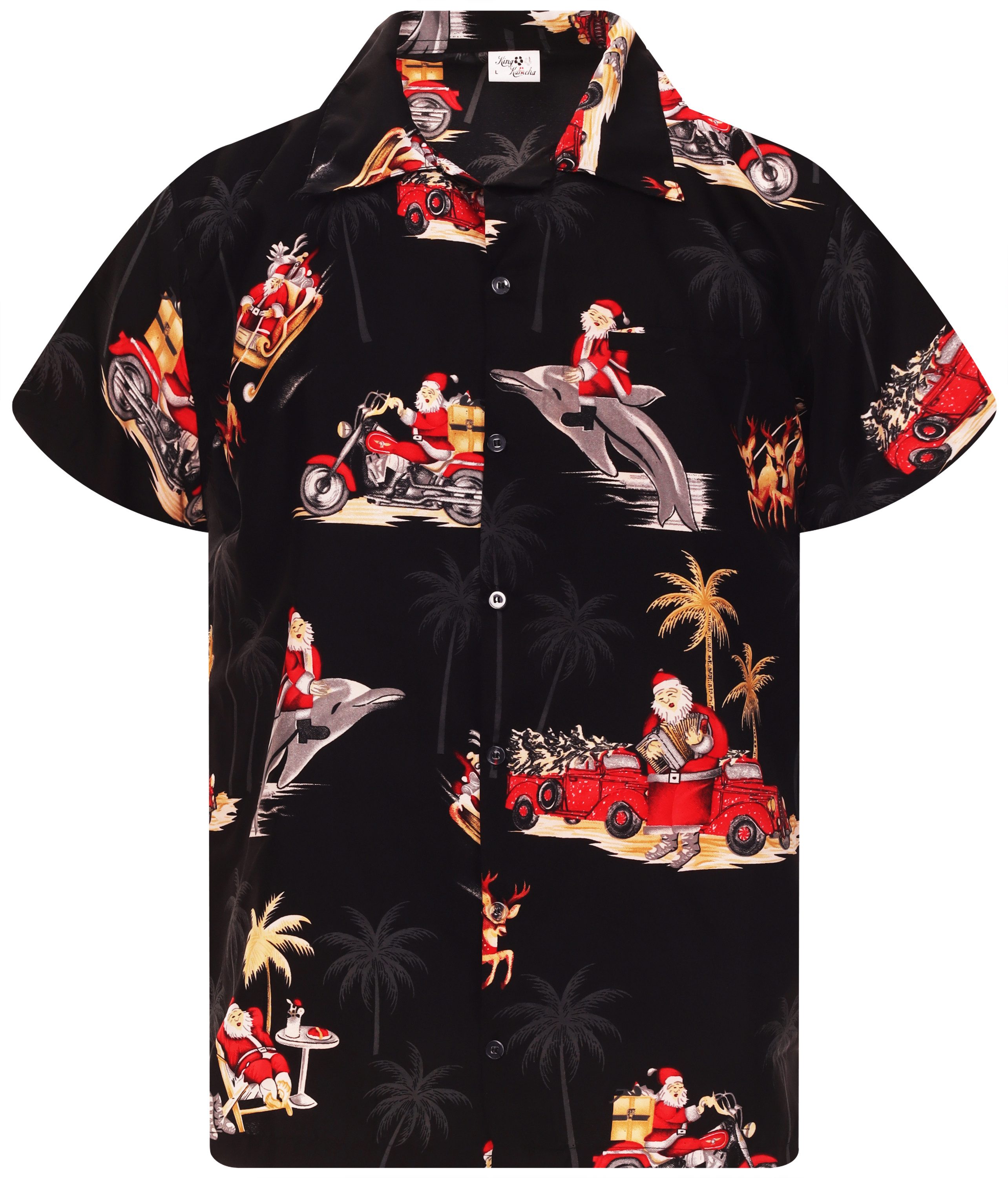 King Kameha Hawaiihemd Christmas Dolphin Santa Kurzarm Front-Tasche Unisex günstig online kaufen
