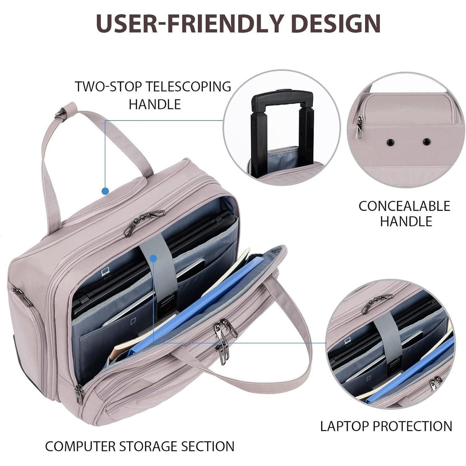 LuxusKollektion Laptoptasche Rollende Laptoptasche Frauen mit Rädern 15,6 Zoll Rosa RFID