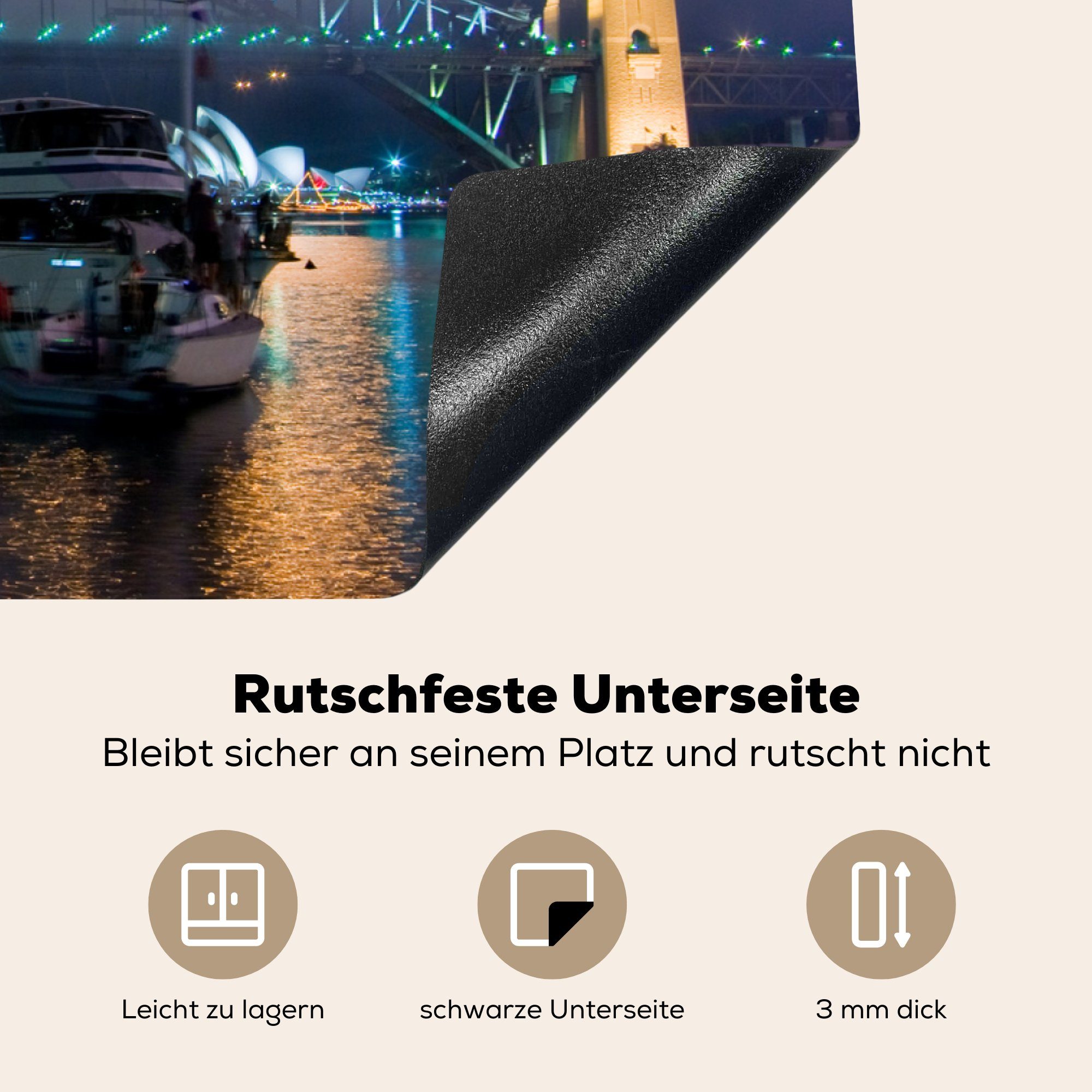 in Das (1 MuchoWow Herdblende-/Abdeckplatte Australien, Ceranfeldabdeckung über Induktionskochfeld Sydney zu tlg), für 81x52 küche, die cm, Schutz Neujahr Feuerwerk Vinyl,