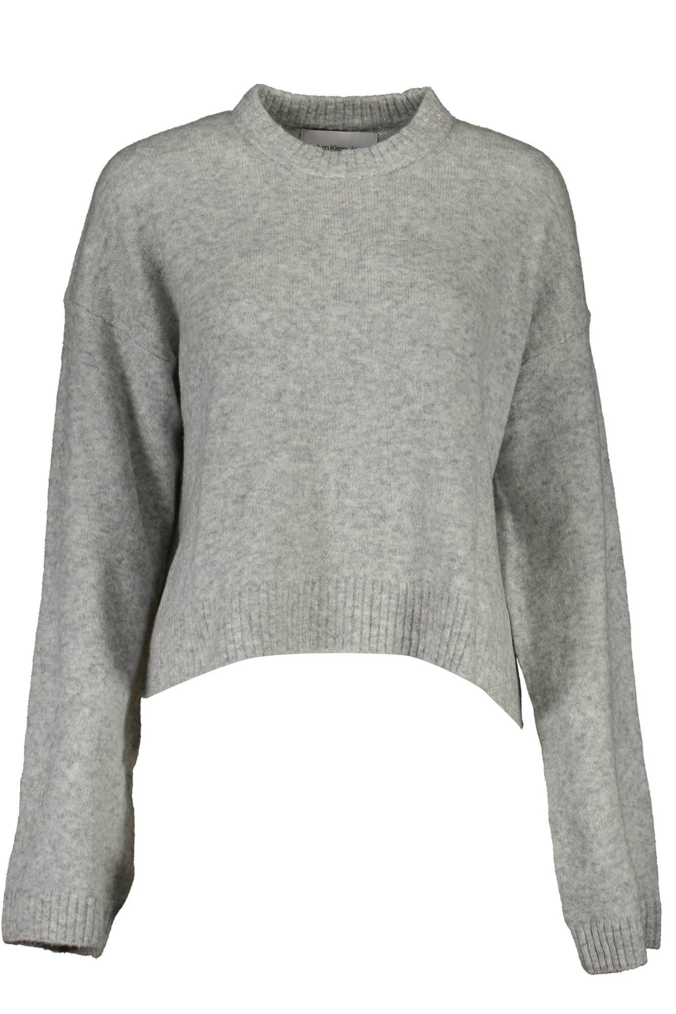 Calvin Klein Jeans Strickpullover Eleganter Damenpullover in Grau mit Rundhalsausschnitt und Logo-Detail