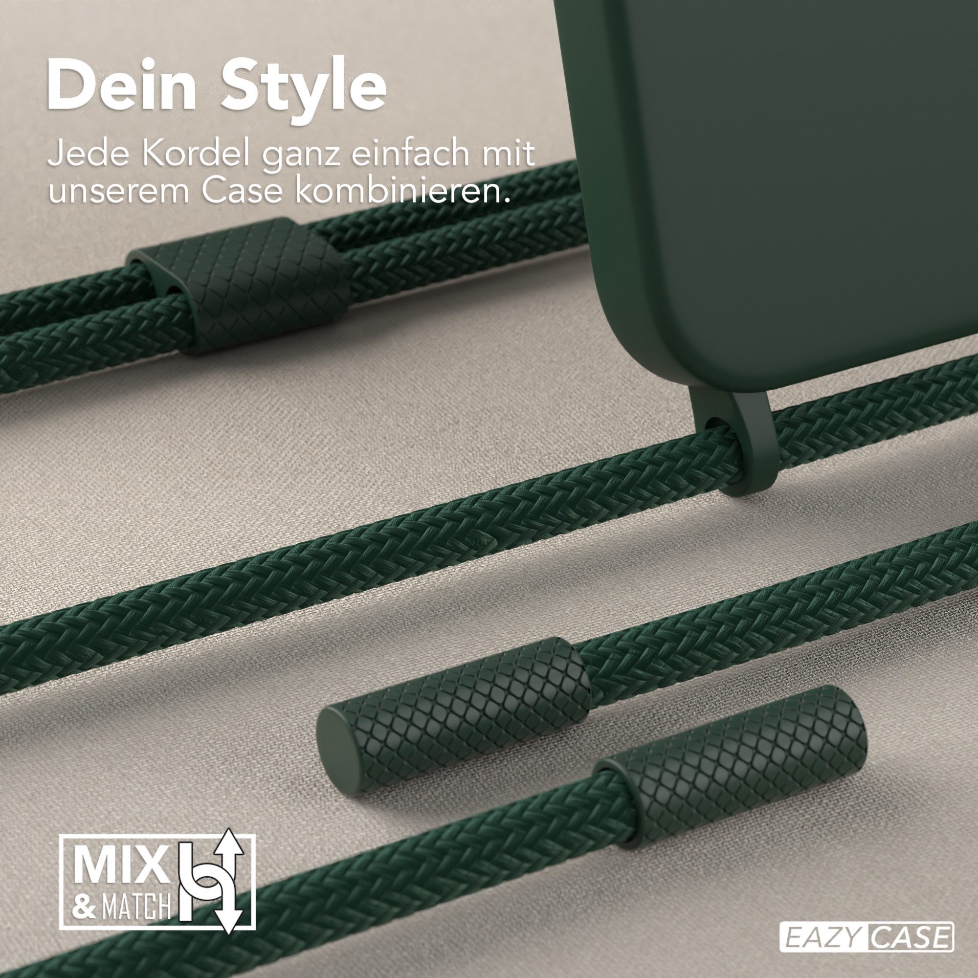 EAZY CASE Handykette Runde Kette für Apple iPhone 15 Pro 6,1 Zoll, Handykette zum Umhängen Slim Phone Chain Festivalbag Smartphone Grün