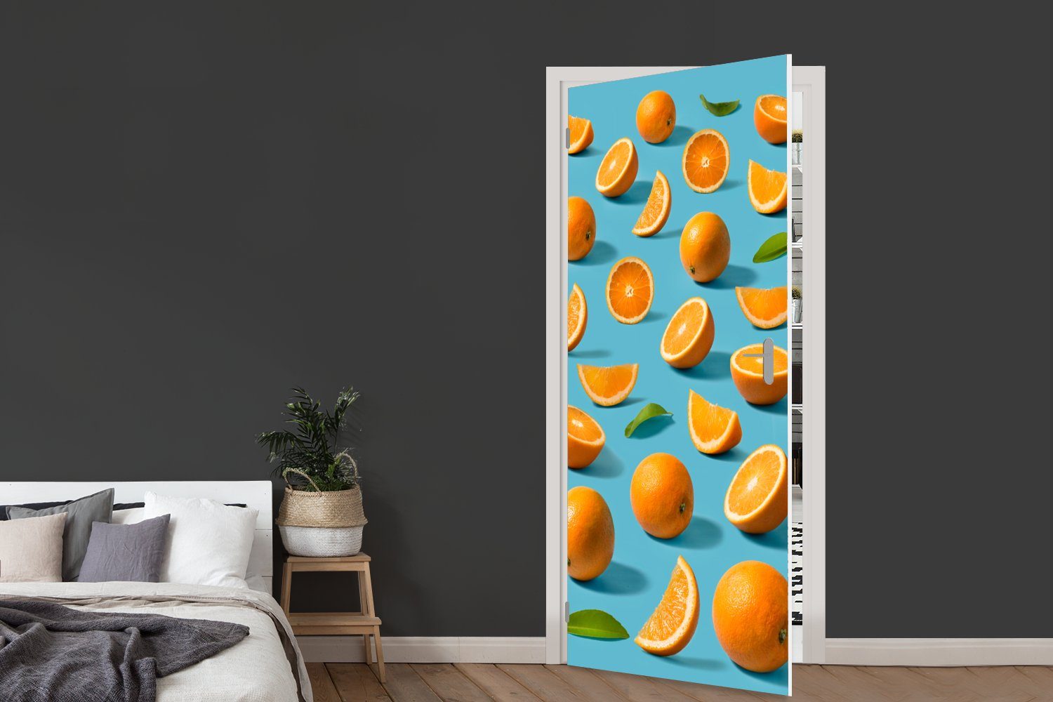 für Obst, bedruckt, - MuchoWow Türaufkleber, 75x205 - St), cm Matt, (1 Tür, Stilleben Fototapete Türtapete Orange