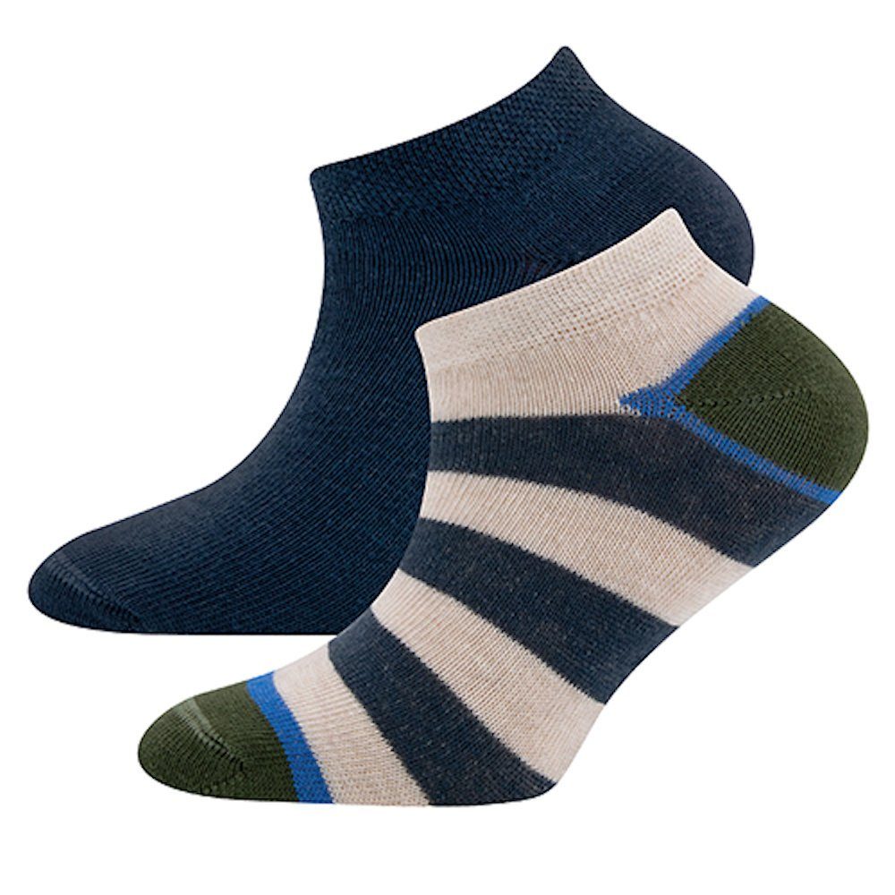 Sneakersocken Ewers Jungen Sneaker Strümpfe 2er Pack Streifen Uni tinte blau