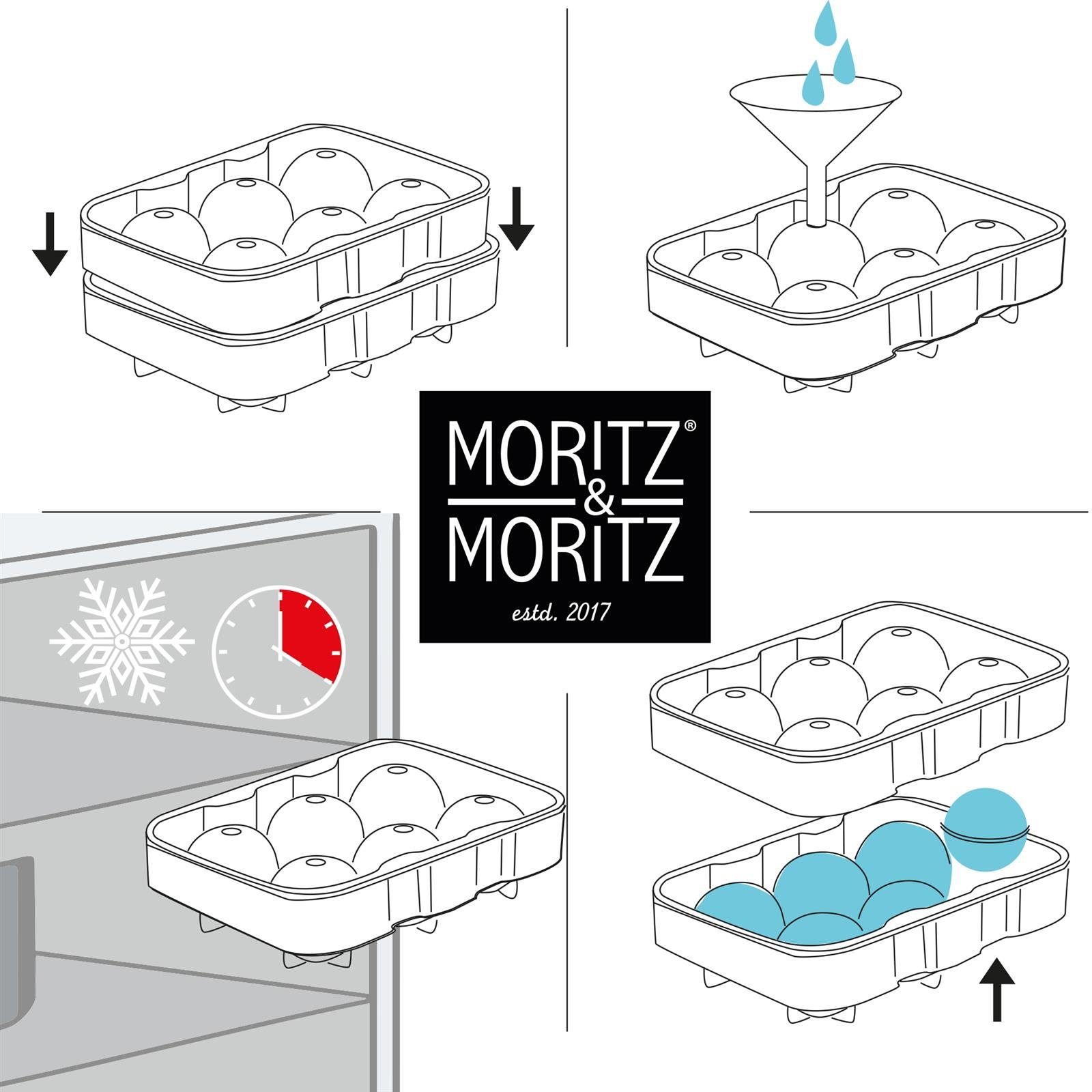 Eiswürfelform & Kugel, (2er Moritz Moritz in 9-tlg), Eiswürfelbehälter Silikonform Set 12 Kugelform für Rund Eiswürfel