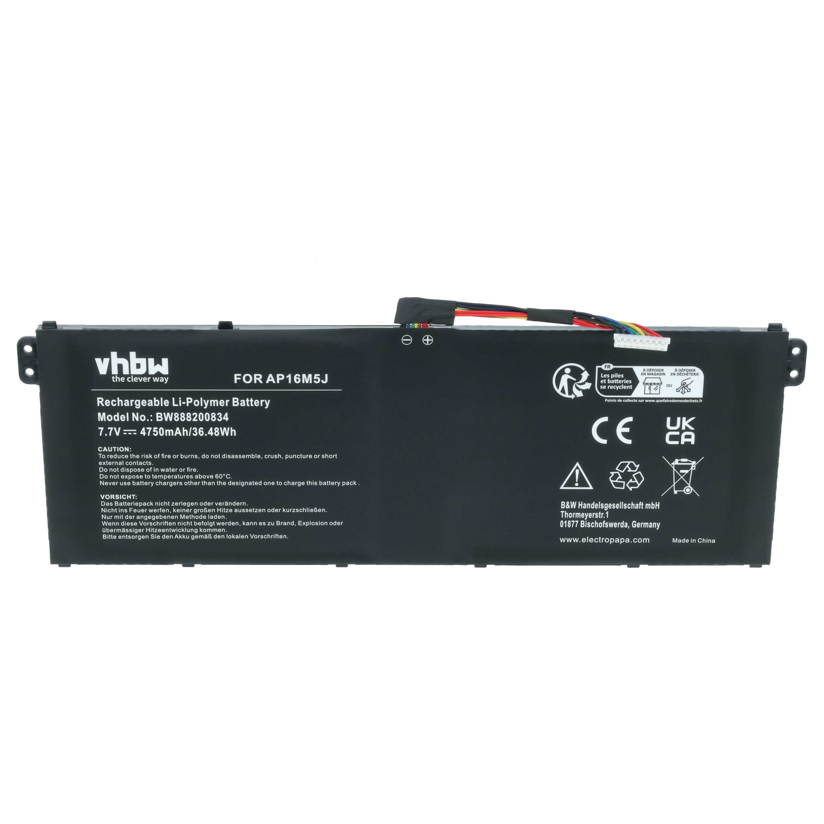 vhbw Akku passend für Acer Aspire 3 A317-32-P9XB, A317-32-P62H, Laptop-Akku Akku Li-Polymer 4750 mAh (7,7 V, 1 St), Leistungsfähiger Austausch-Akku für Notebook, Wiederaufladbar, Jede