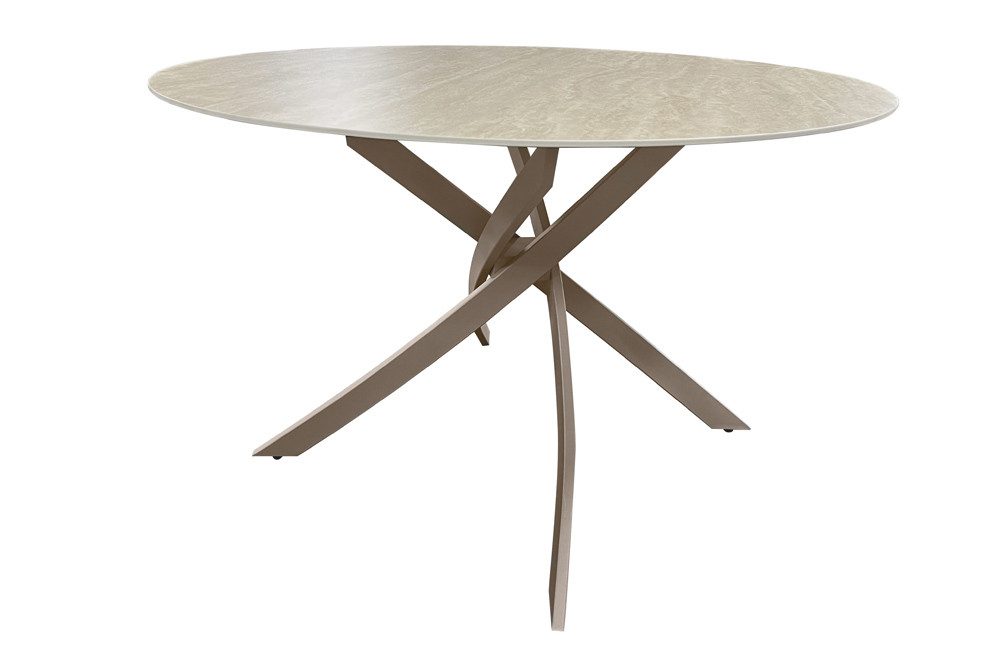 riess-ambiente Esstisch ALPINE 120cm natur - Travertin, Keramik, Sterngestell, zeitlos, rund (Einzelartikel, 1-St), Moderner Bistrotisch - ideal für Küchen, Restaurants oder Essbereich