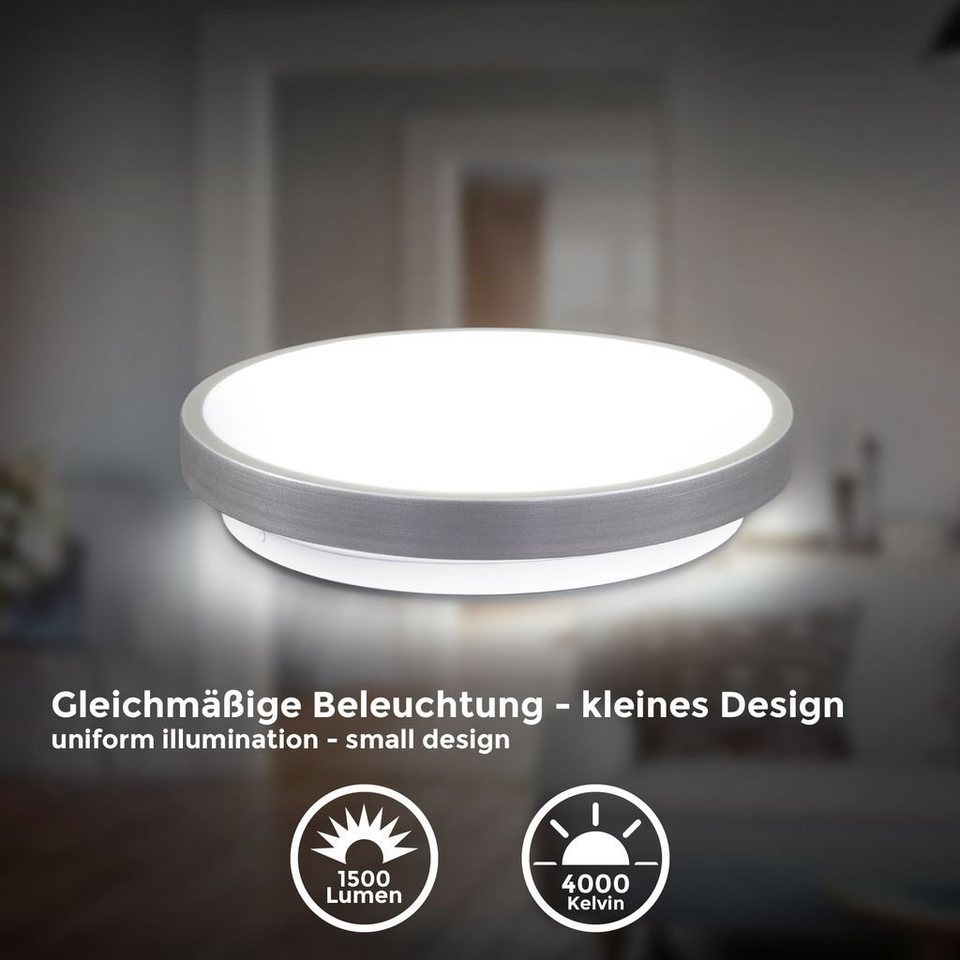 B.K.Licht Deckenleuchte LED Deckenlampe 15W 1.500lm 4.000K IP20 - BKL1198, LED  fest integriert, Neutralweiß, Modern Ø29cm Titan Optik Wohnzimmer Flur  Schlafzimmer Küche