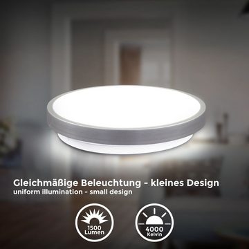 B.K.Licht Deckenleuchte LED Deckenlampe 15W 1.500lm 4.000K IP20 - BKL1198, LED fest integriert, Neutralweiß, Modern Ø29cm Titan Optik Wohnzimmer Flur Schlafzimmer Küche