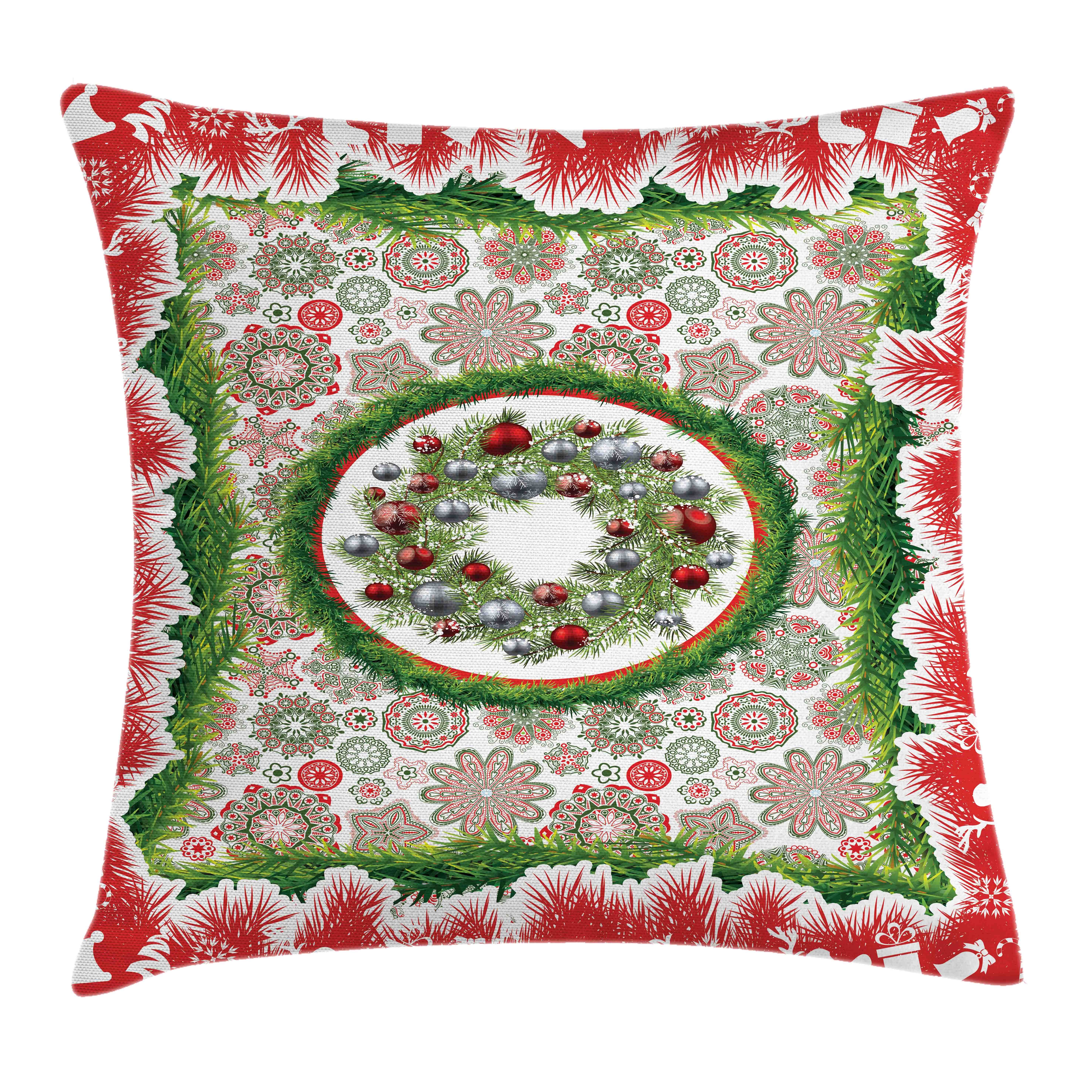 Kissenhülle (1 Fir-Kranz Stück), Abakuhaus Beidseitiger Ornamente Farbfesten mit Kissenbezüge Druck, Reißverschluss Farben Weihnachten