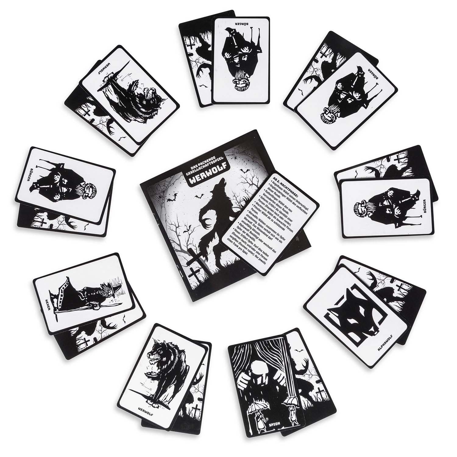 Goods+Gadgets Spiel Werwölfe Party Rollenspiel Deluxe – Spiel mit 30 Charakterkarten, Original Werwolf Kartenspiel, Gesellschaftsspiel