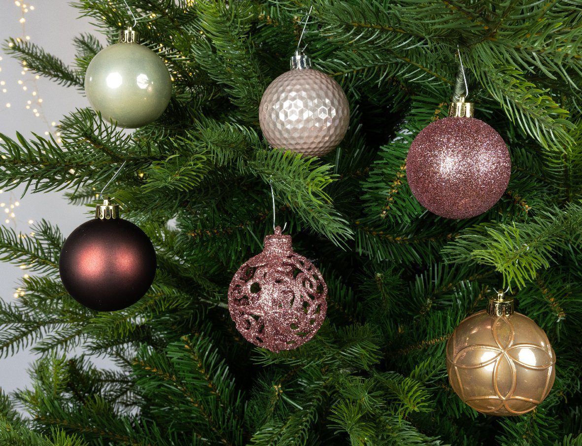 Ornamente Weihnachtskugeln Decoris 6cm 37er Kunststoff Mix Set decorations Christbaumschmuck, - Rosa season