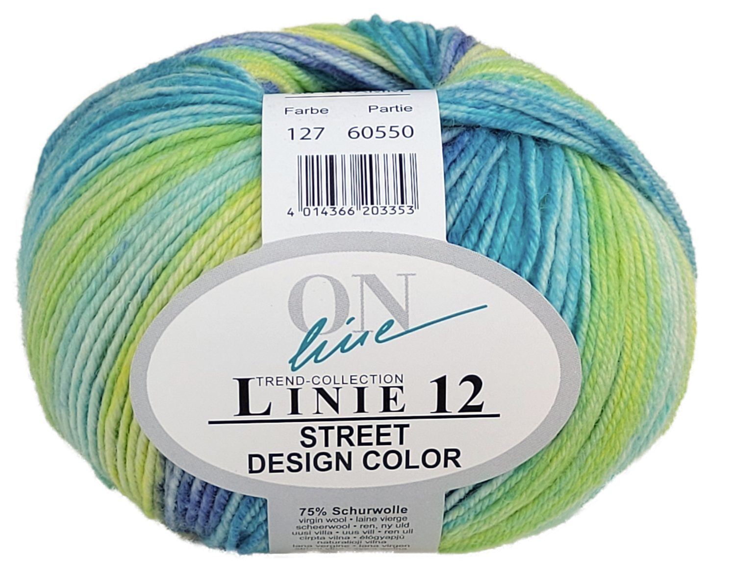 Online Garne Linie 12 Street Design Color, Merinowolle mit Farbverlauf Häkelwolle, 210 m (Handstrickgarn, Wolle zum stricken und häkeln), 75% Schurwolle, 25% Polyamid