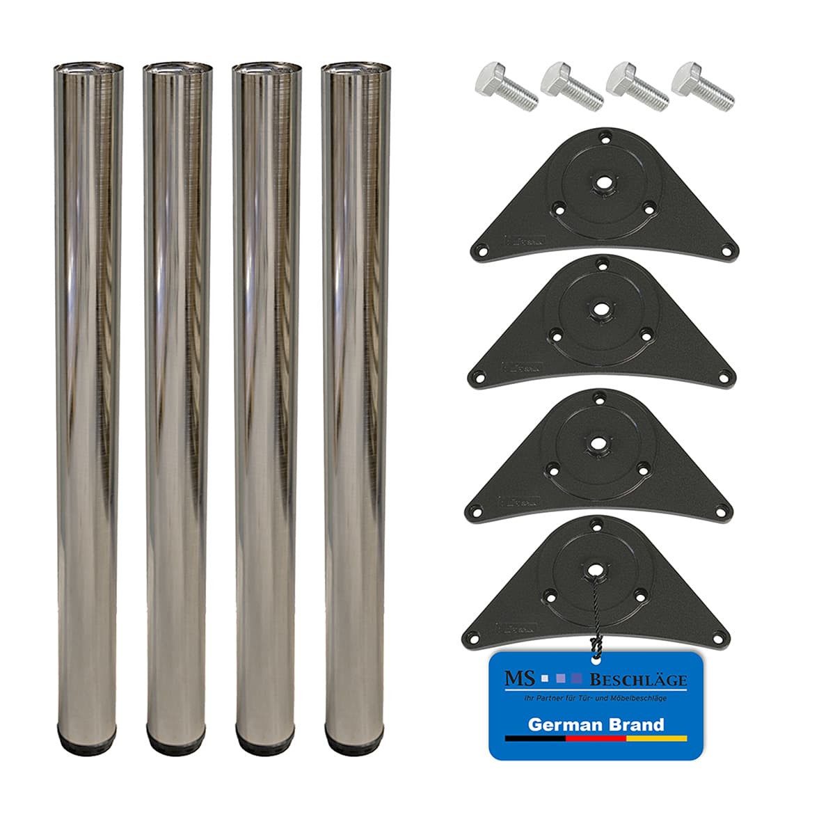 MS Beschläge Tischbein 4er Set Edelstahl-Optik 710mm Tischfüße Ø 60mm, höhenverstellbare Tischstempel Tischstützen mit Montageplatte
