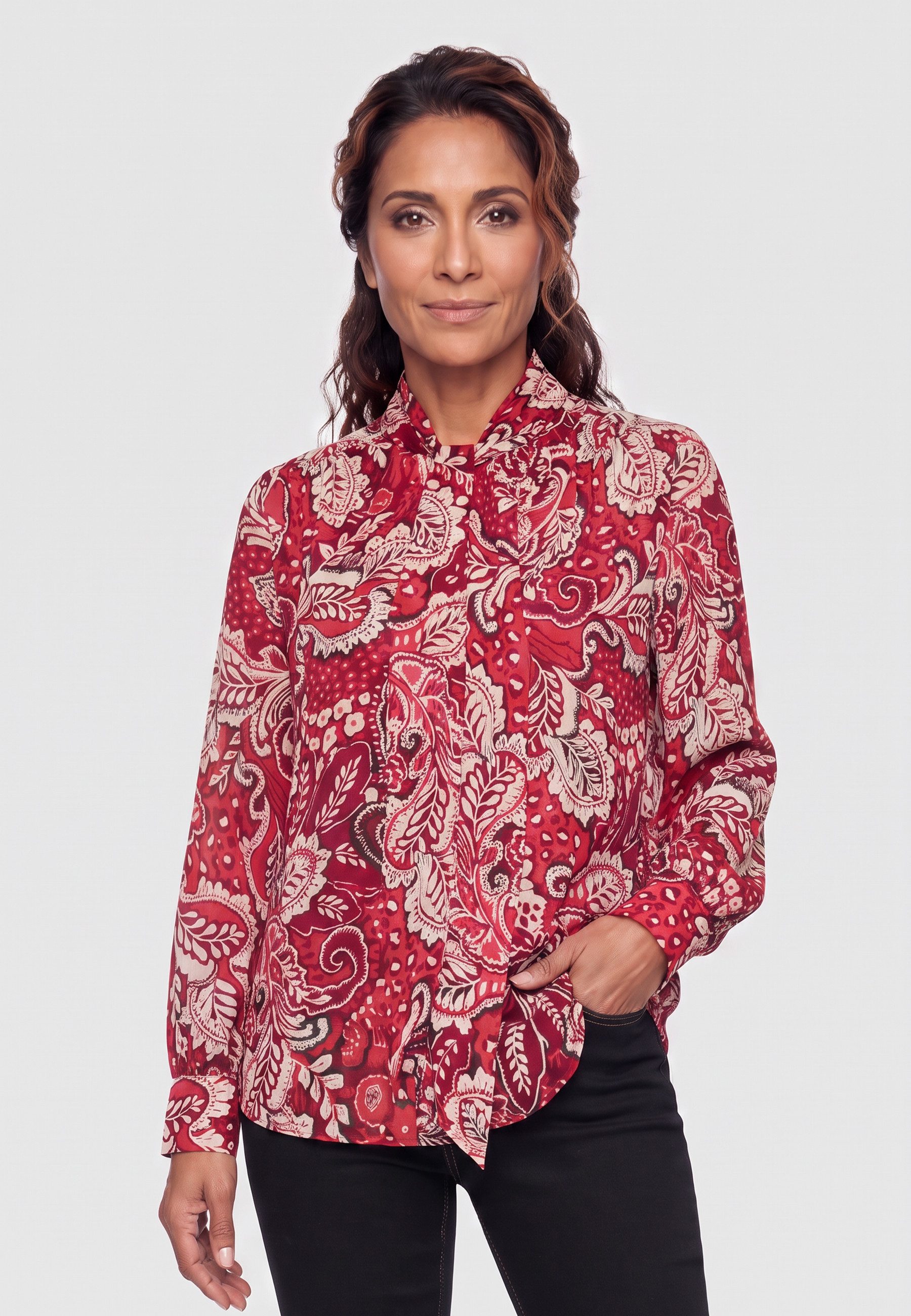 Olsen Hemdbluse mit Allover-Dessin und Schluppe