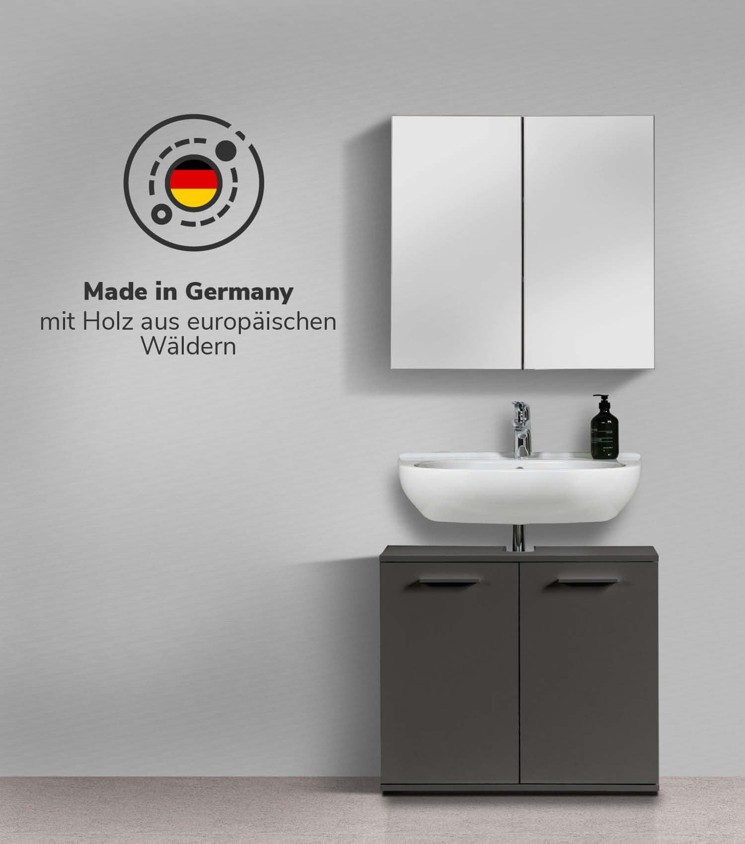 mokebo Spiegelschrank Die Badenixe (71x70x23 cm, mit 2 Einlegeböden) Wandschrank, Medizinschrank o. Badezimmerschrank in Anthrazit Schwarz