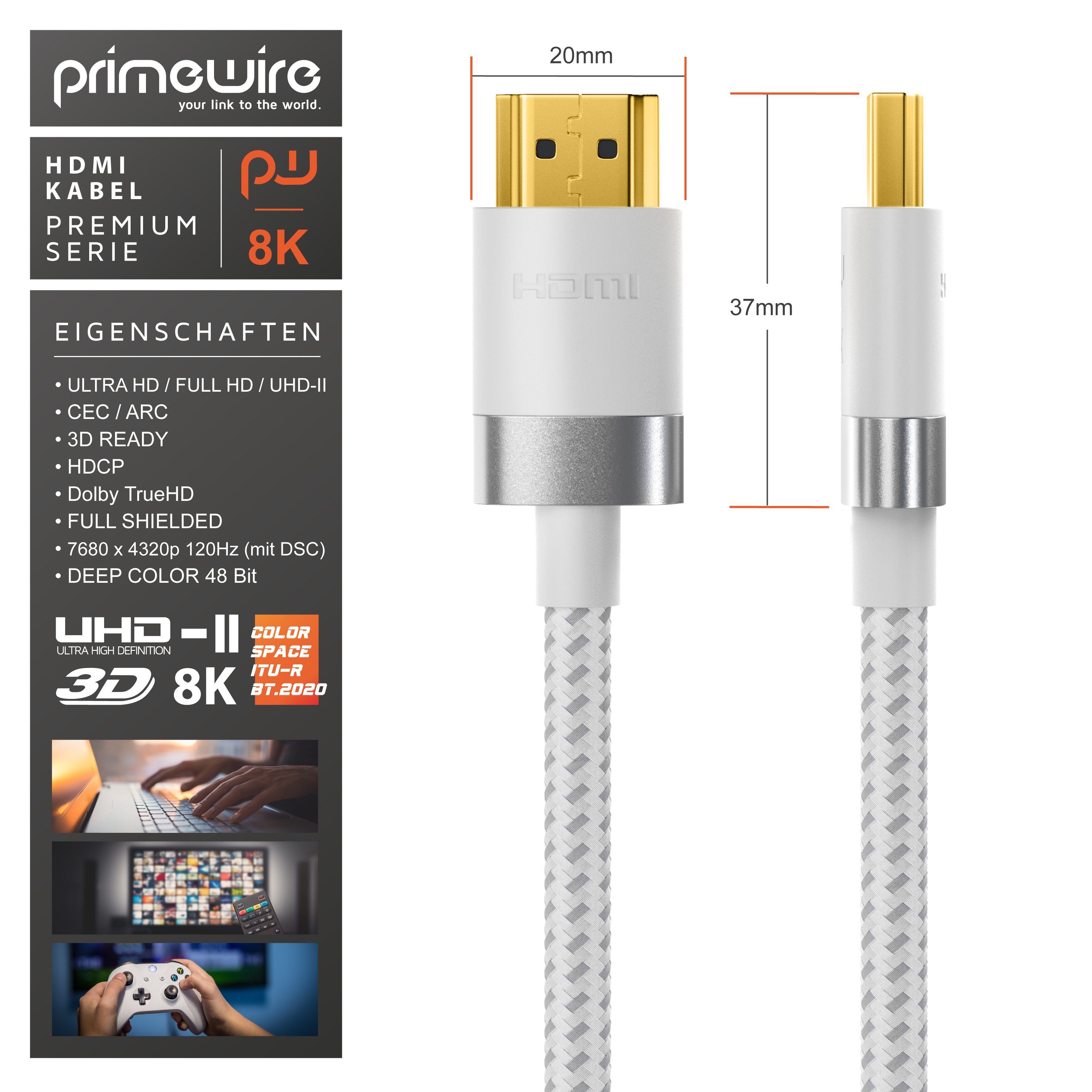 Primewire HDMI-Kabel, 2.1, HDMI Typ A (25 cm), 8K @ 120Hz / 4K @ 240Hz DSC, Ultra High Speed, Nylonummantelung, 0,25m