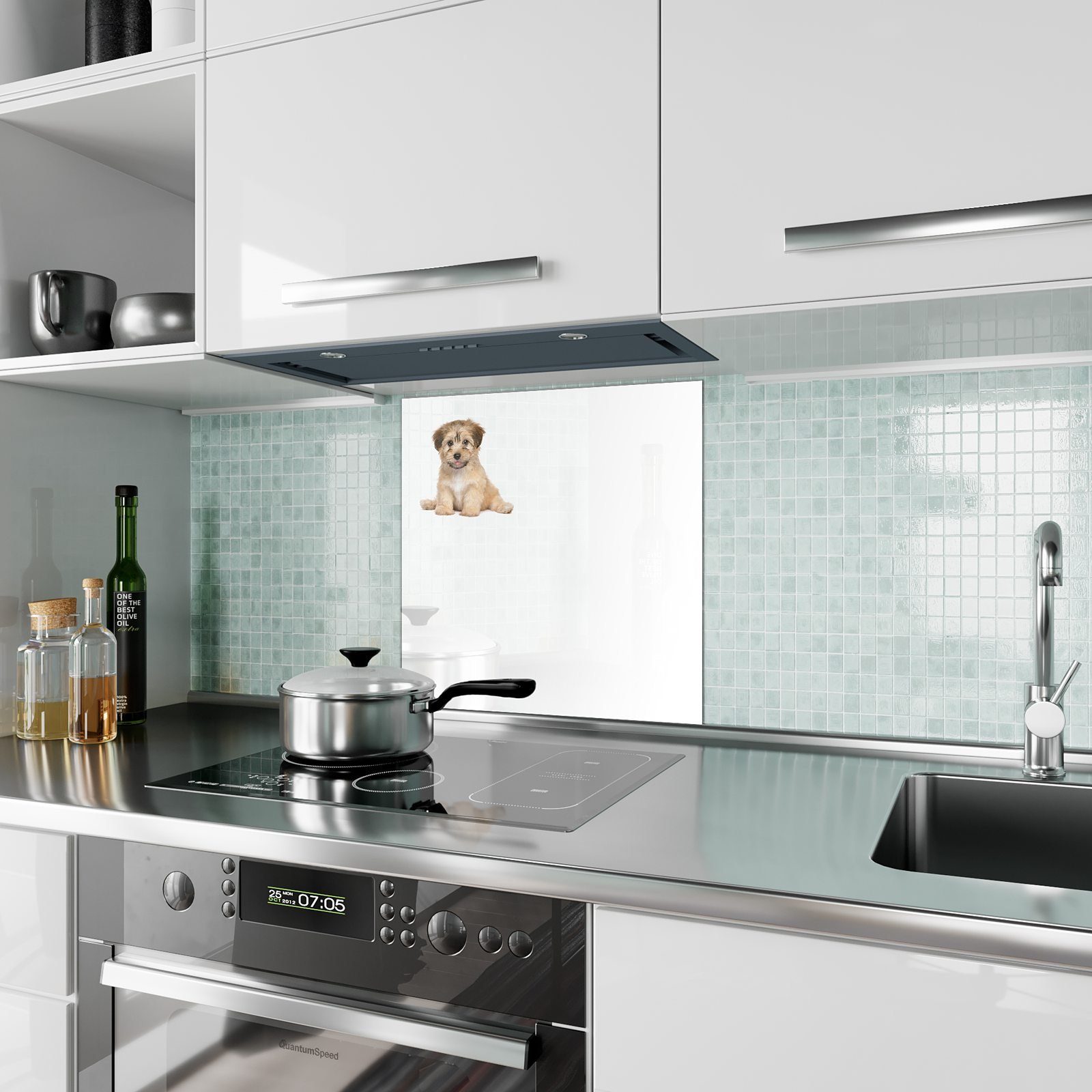 Kleiner Küchenrückwand Küchenrückwand Primedeco Welpe mit Motiv Glas Spritzschutz