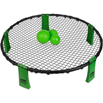 Idena Roundnet-Spiel 40182, Ø 90 x 20 cm, mit 3 Trainingsbällen, Handpumpe & Tragetasche, actionreiches Trendsportspiel für alle Altersstufen für drinnen und draußen, grün/schwarz