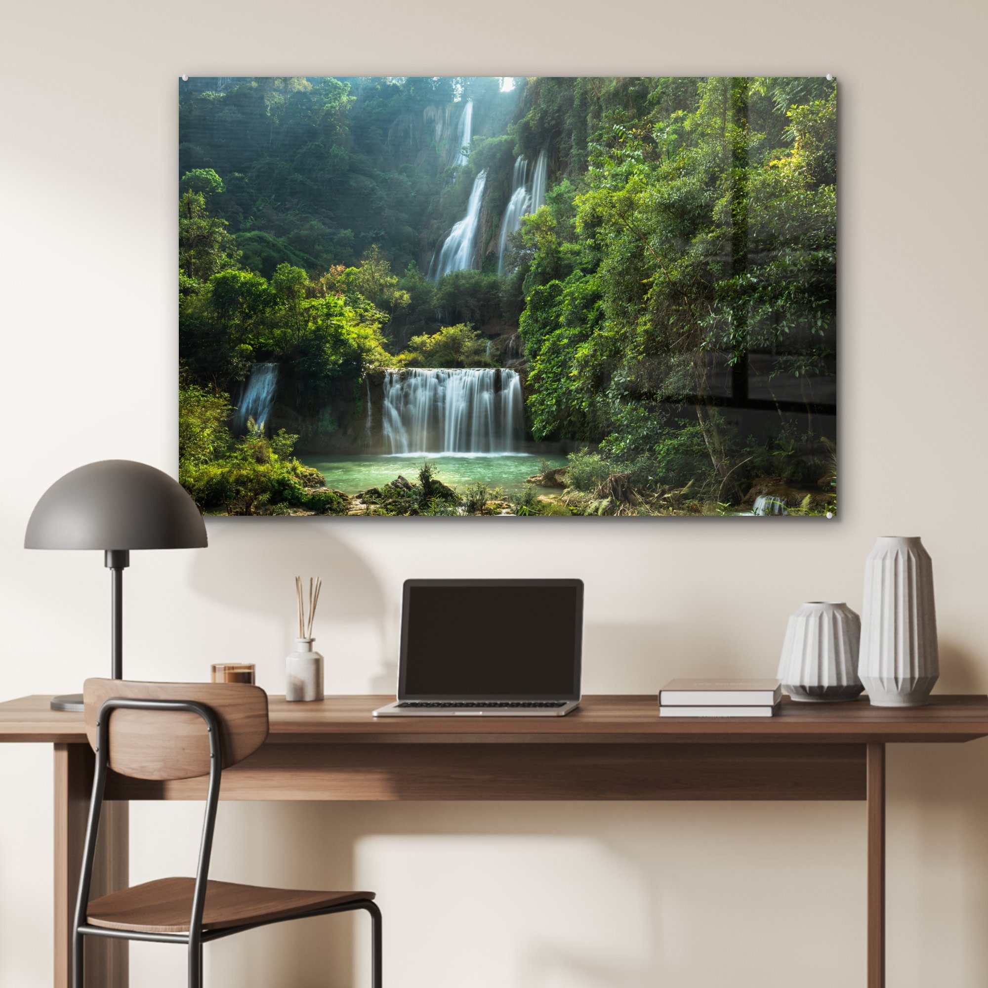 MuchoWow Wohnzimmer St), Schlafzimmer & - - (1 Acrylglasbild Wasserfall Thailand Dschungel, Acrylglasbilder