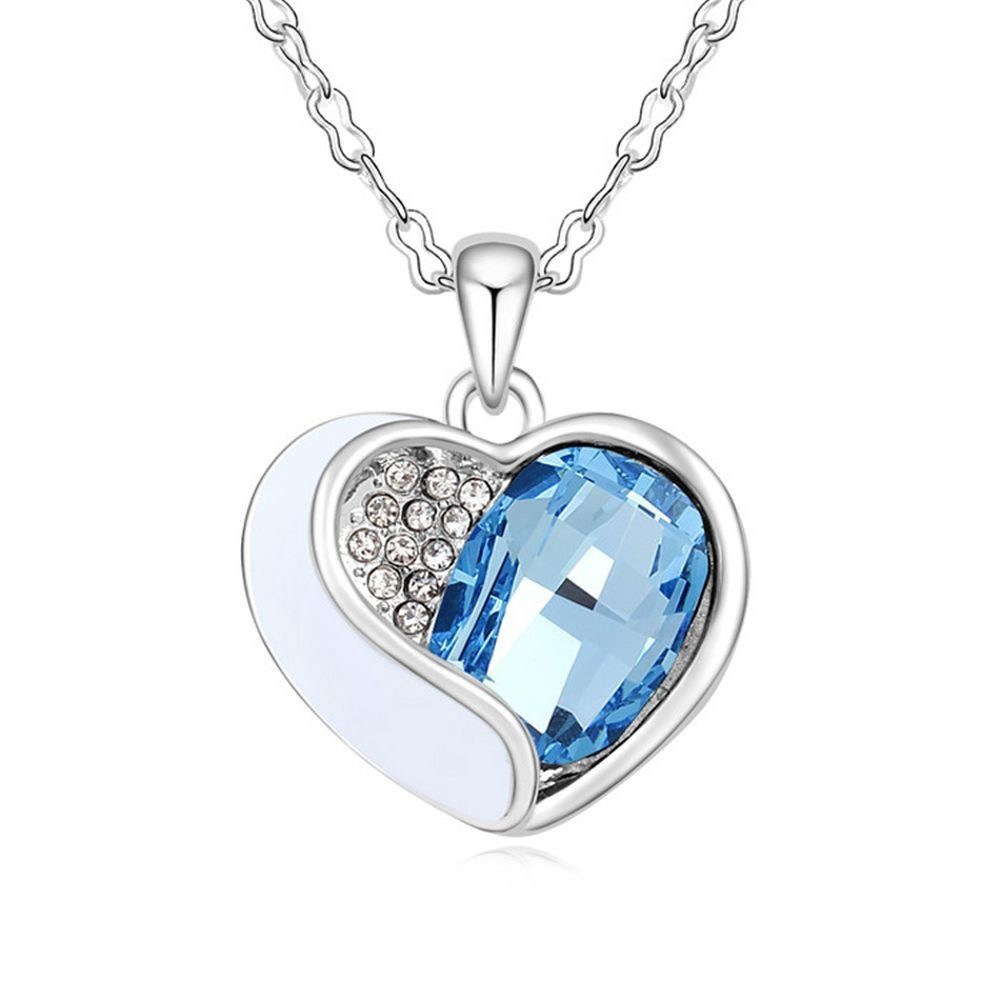 BUNGSA Ketten-Set Kette Herz blau Silber aus Messing Damen (1-tlg), Halskette Necklace
