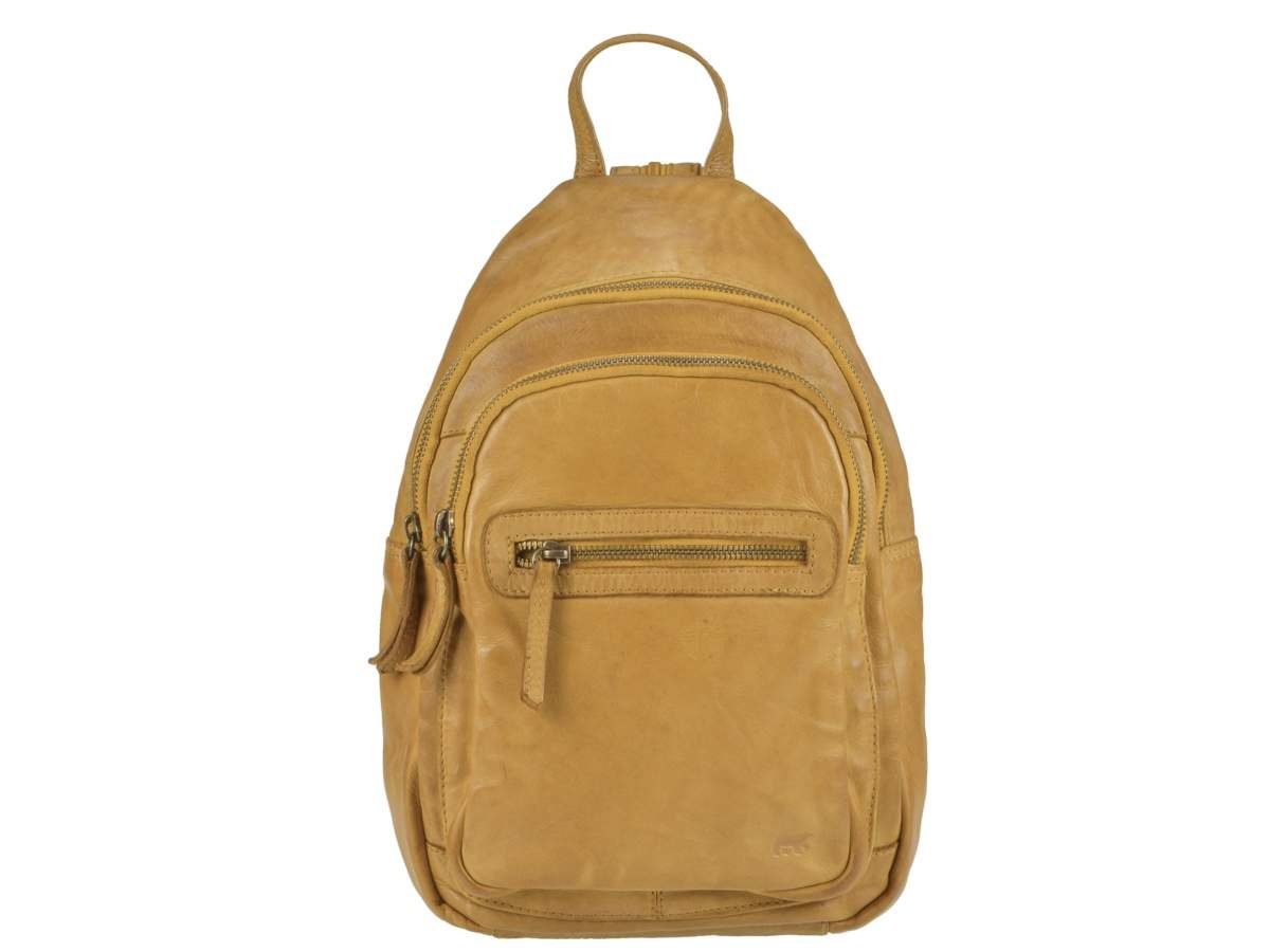 Bear Design Freizeitrucksack "Joy" Cow Lavato Leder knautschig kleiner Daypack, kleiner Daypack Cityrucksack, Leder in ocker gelb, Damenrucksack