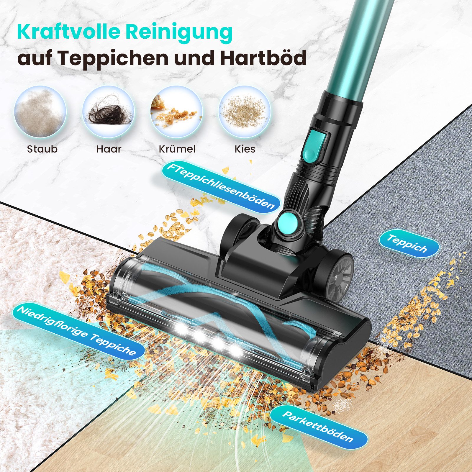 INSE Akku-Hand-und Stielstaubsauger N3T Kabelloser Staubsauger, Ultra-leicht, 120 W, beutellos, 2000mAh-Akkus, 40Minuten Laufzeit, LED-Licht, Zyklonfiltration