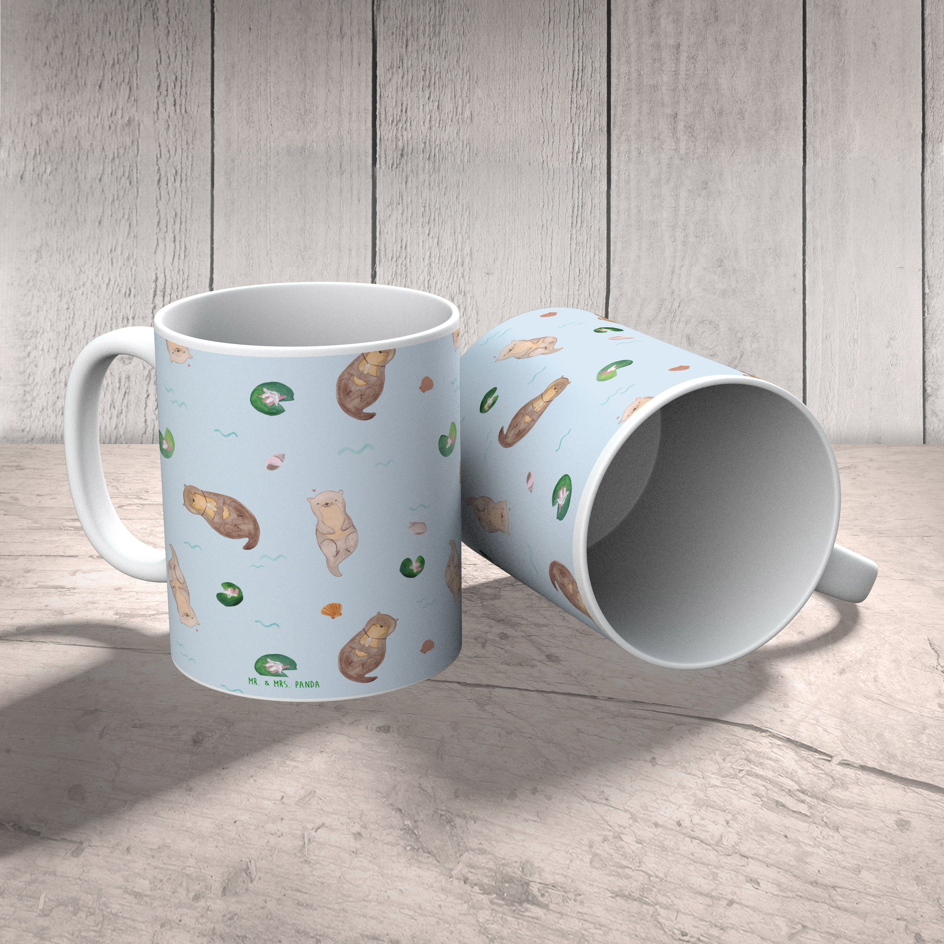 Mr. & Mrs. Panda Otter - Keramik Büro, Bech, Geschenk, mit Kaffeetasse, Blau Muschelmedaillon - Tasse