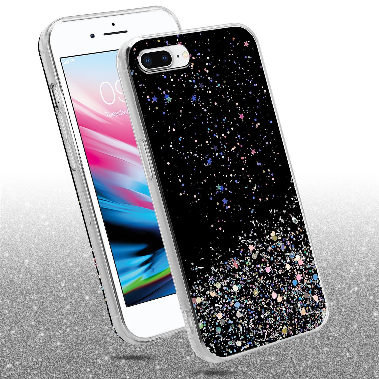 Cadorabo Handyhülle für iPhone 7 PLUS / 7S PLUS / 8 PLUS Hülle Apple iPhone 7 PLUS / 7S PLUS / 8 PLUS, Flexible TPU Silikon Handy Schutzhülle - Hülle - mit Glitzer