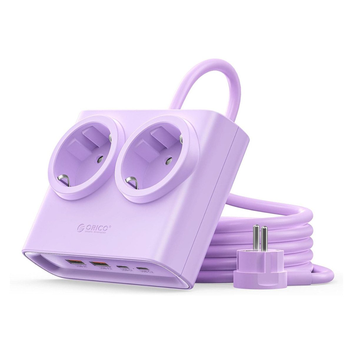 ORICO PDC25 Steckdosenleiste 6-fach (2 USB-A-Anschlüsse, 2 USB-C-Anschlüsse, 2 Schuko-Steckdosen, 25 W USB-C-Schnellladefunktion, 22,5 W USB-A-Schnellladefunktion), 25 W USB-C und extra flacher 1,3 cm Netzstecker