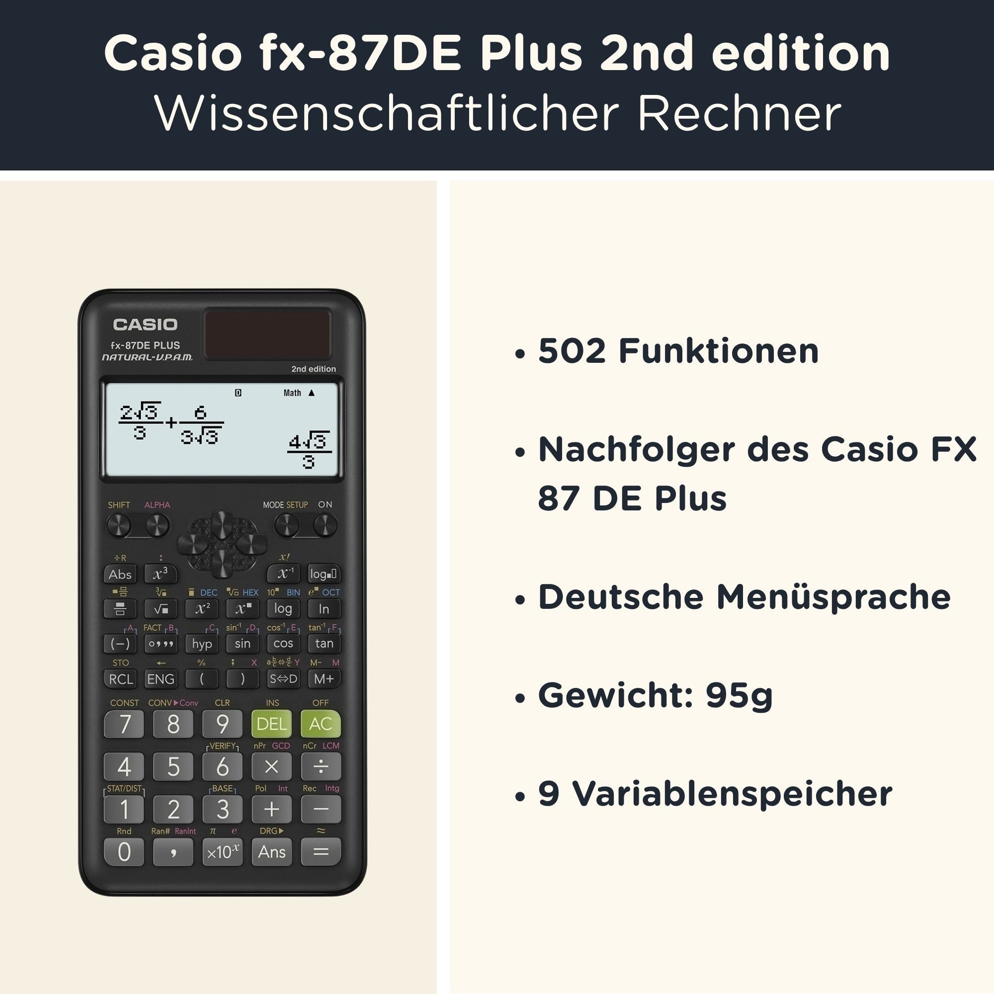 CASIO Taschenrechner fx-87DE Plus 2nd edition Classwiz inkl. WYNGS Schutztasche Blau